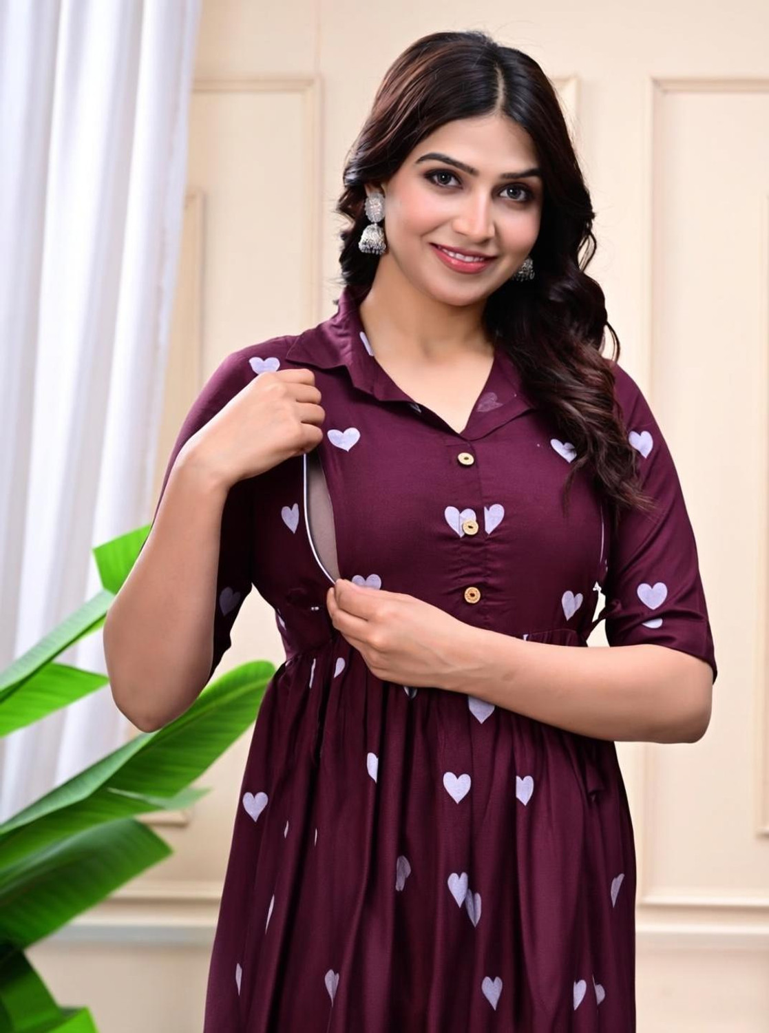 Image of Benicia Texthub Women A-line Maroon Above Knee /Mid Thigh Length Dress