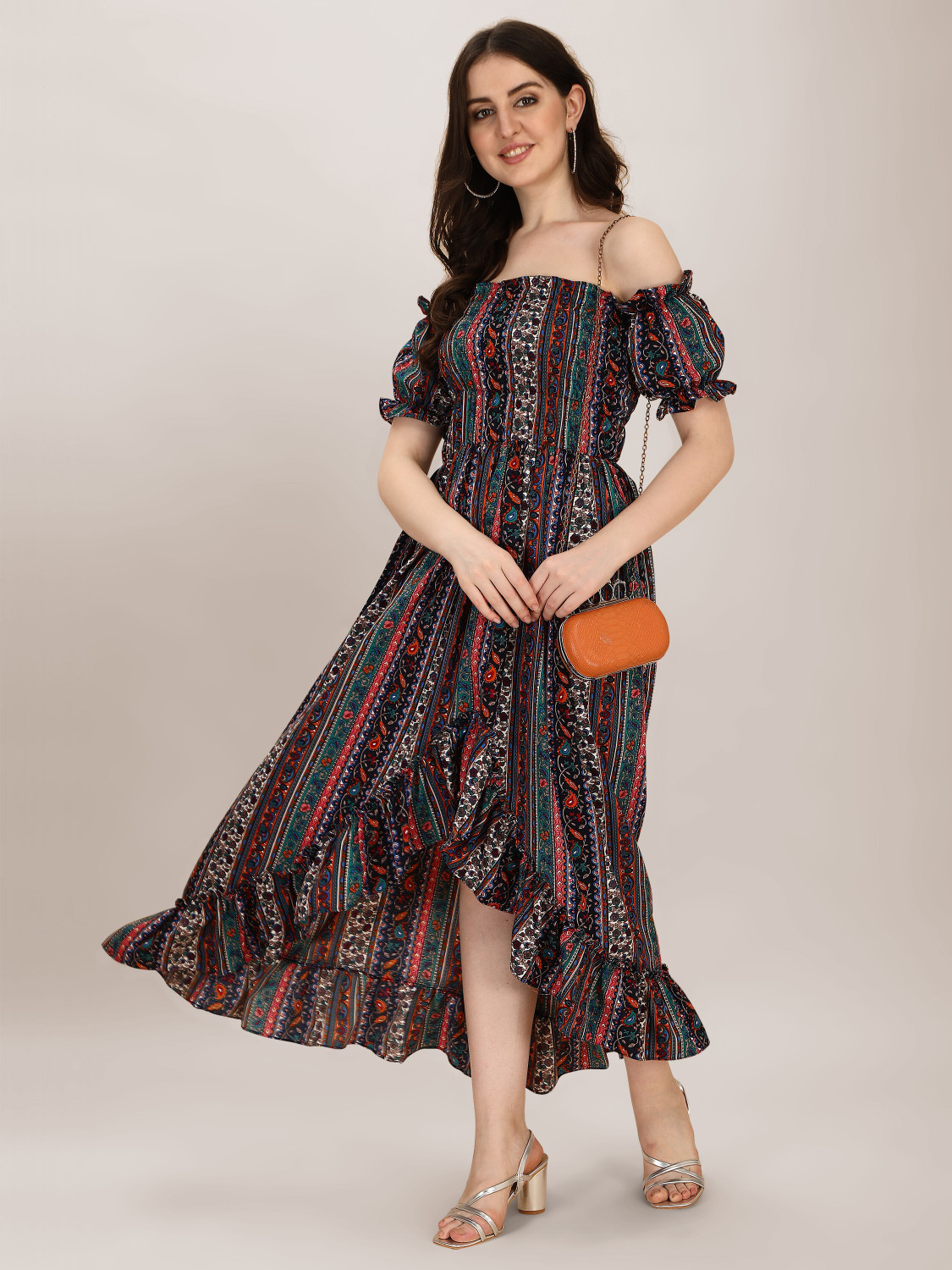 Image of Oomph! Women Ruffled Multicolor Knee Length Dress
