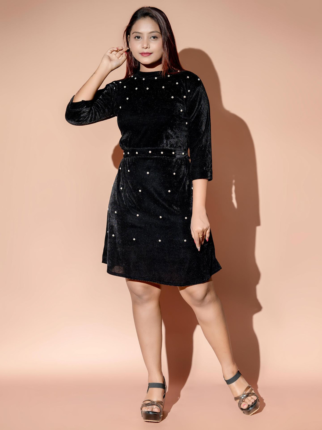 Image of BRINNS Women A-line Black Knee Length Dress