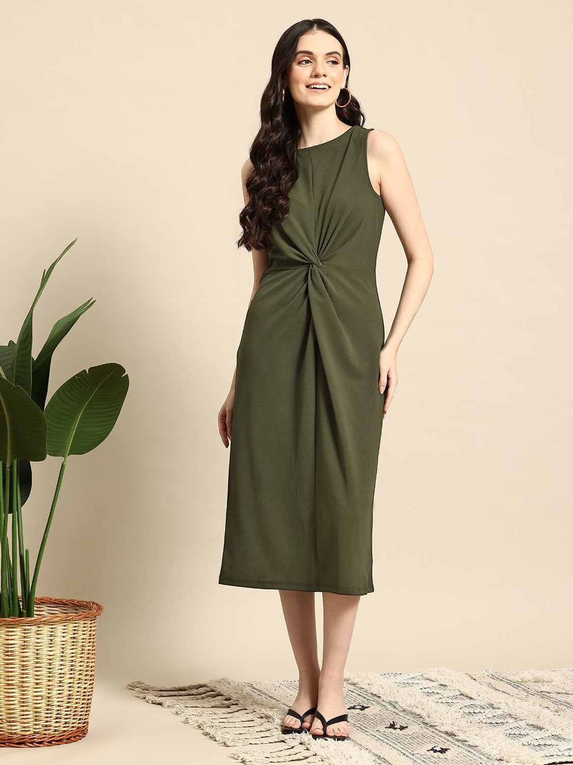 Image of Mast & Harbour Women Sheath Green Midi /Calf Length Dress