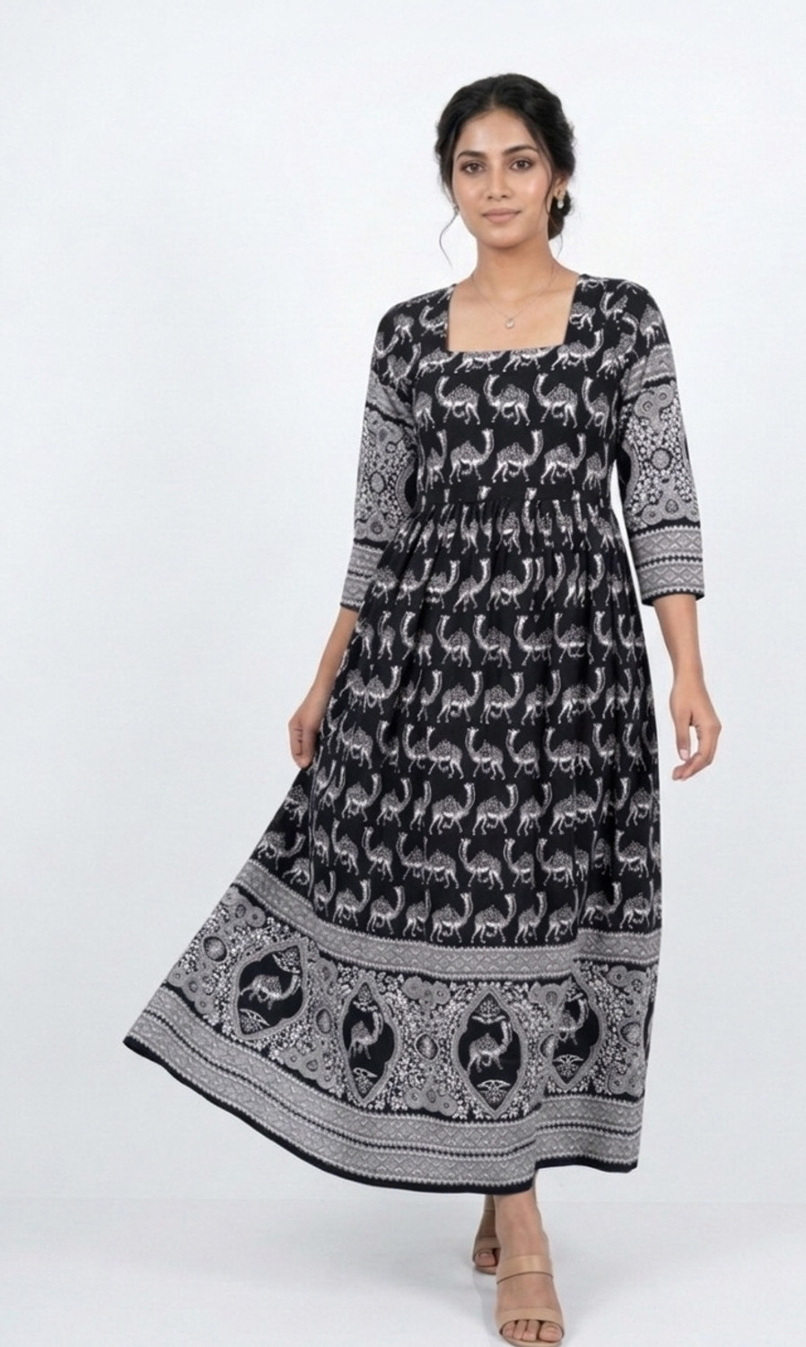 Image of tanvi creation Women Fit and Flare Multicolor Below Knee Dress