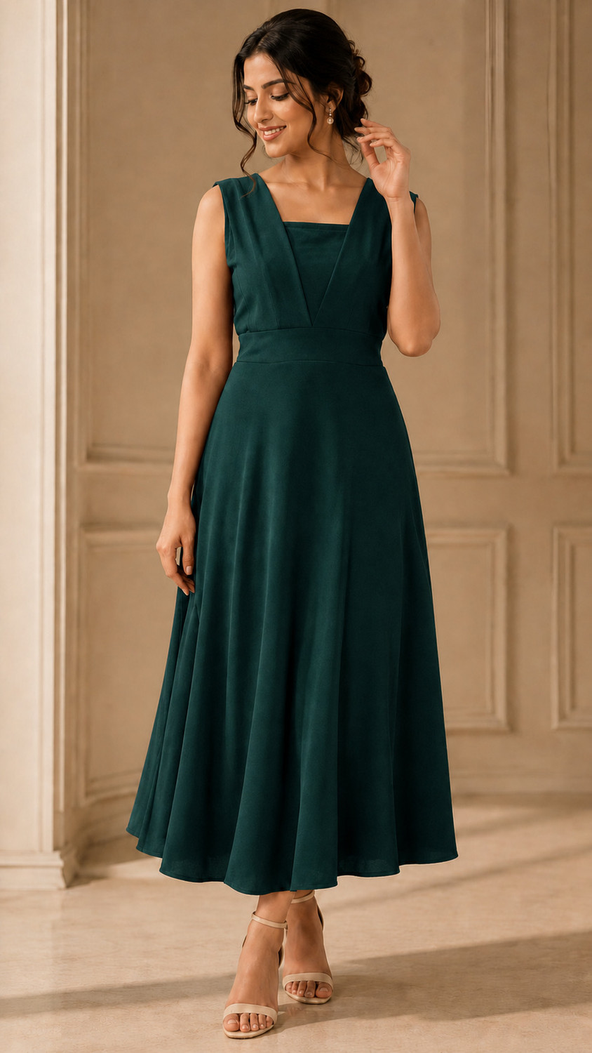 Image of SHIVANSHCLOSET Women Fit and Flare Blue Maxi /Full Length Dress