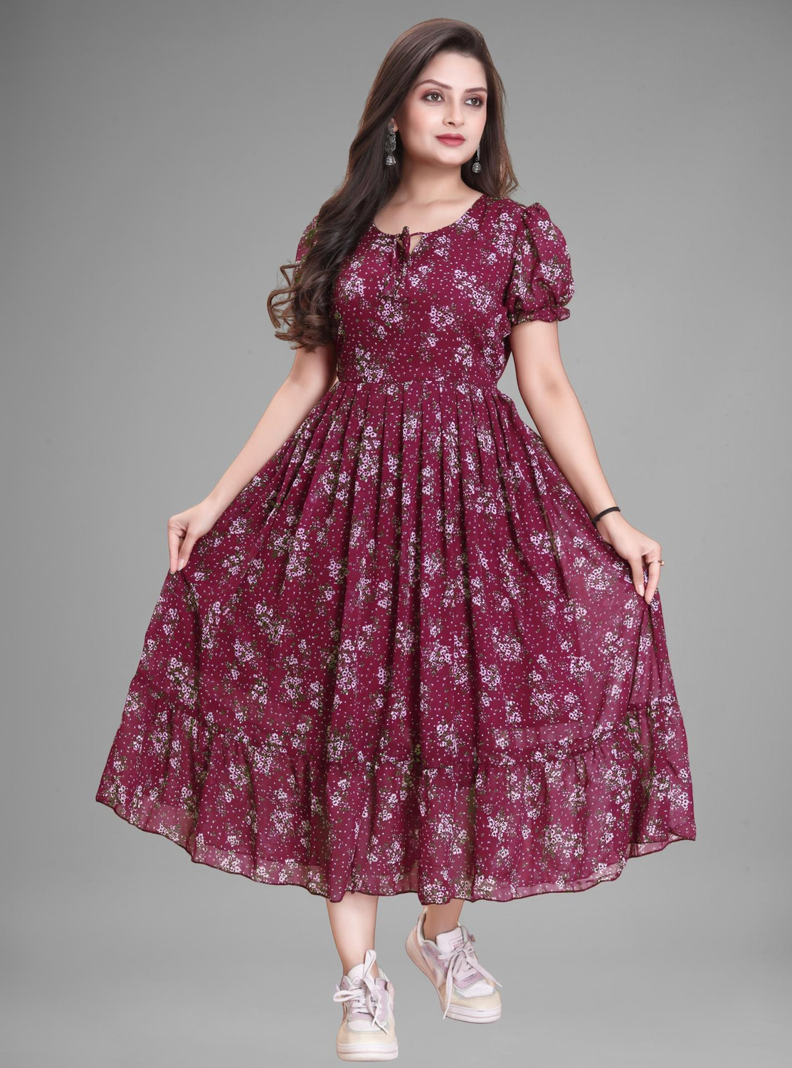 Image of Nautiful Women Fit and Flare Multicolor Midi /Calf Length Dress