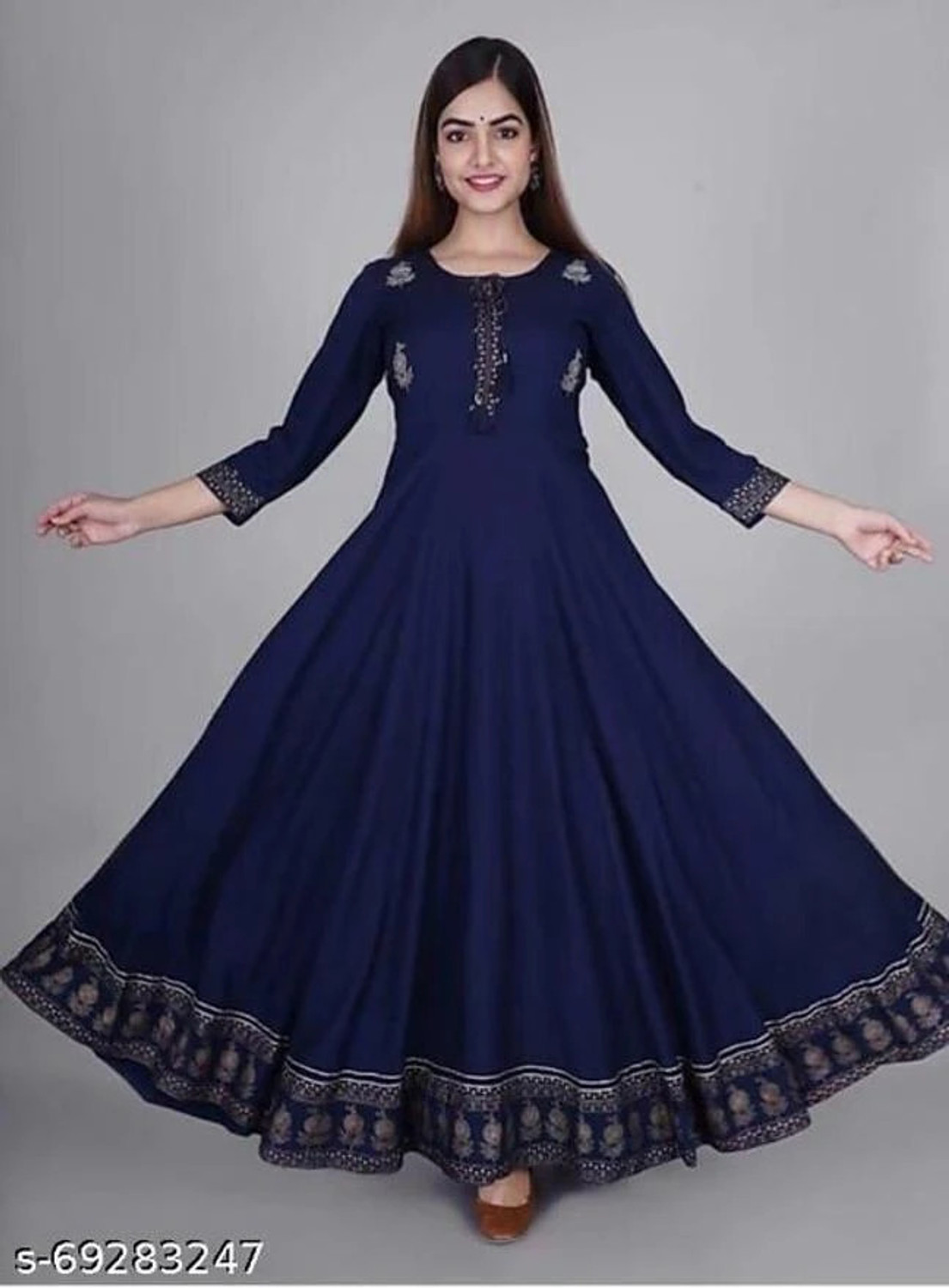 Image of LUCKYGARMENT Women Fit and Flare Green Ankle Length Dress