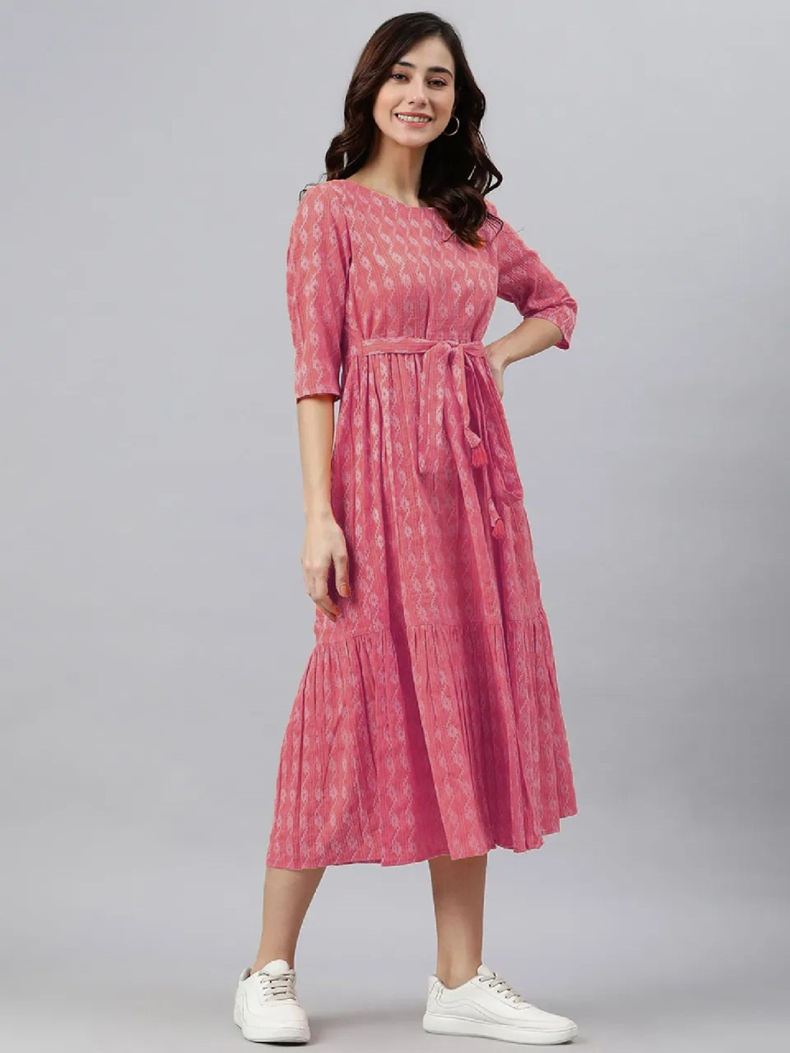 Image of Kharoliya Women Fit and Flare Orange Midi /Calf Length Dress