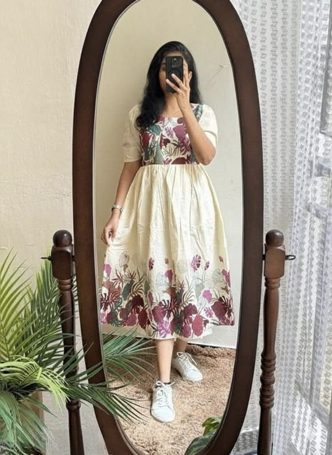 Image of RJH Cotton Linen Stitched Flared /A-line Gown (Pink)