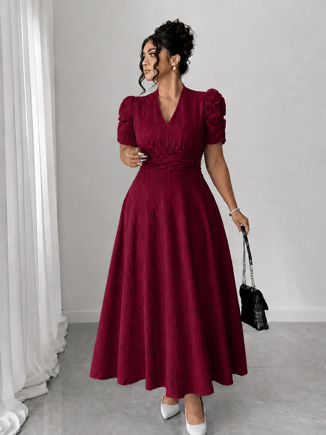 METRONAUT Women A-line Maroon Maxi Dress - Image 1