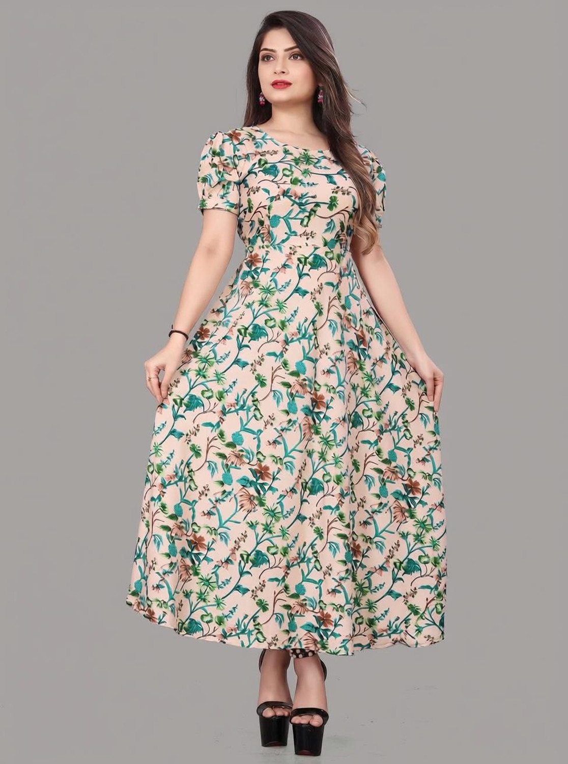 Image of ZOPDI Women Fit and Flare Multicolor Maxi /Full Length Dress