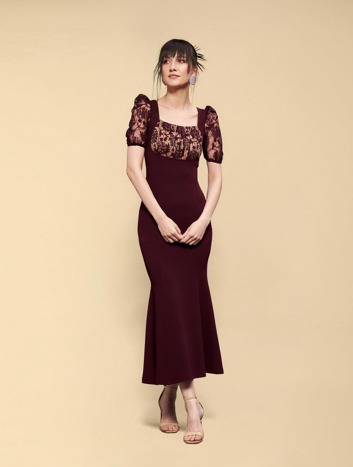 Image of Miss Chase Women A-line Dark Blue, Red Ankle Length Dress