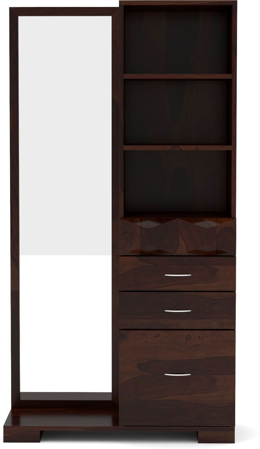 Image of Kunjal Furniture Sheesham Wood Dressing Table With Open Shelves | Drawers & Full Length Mirror | Solid Wood Dressing Table (Finish Color - , Walnut Finish 2, DIY(Do-It-Yourself))