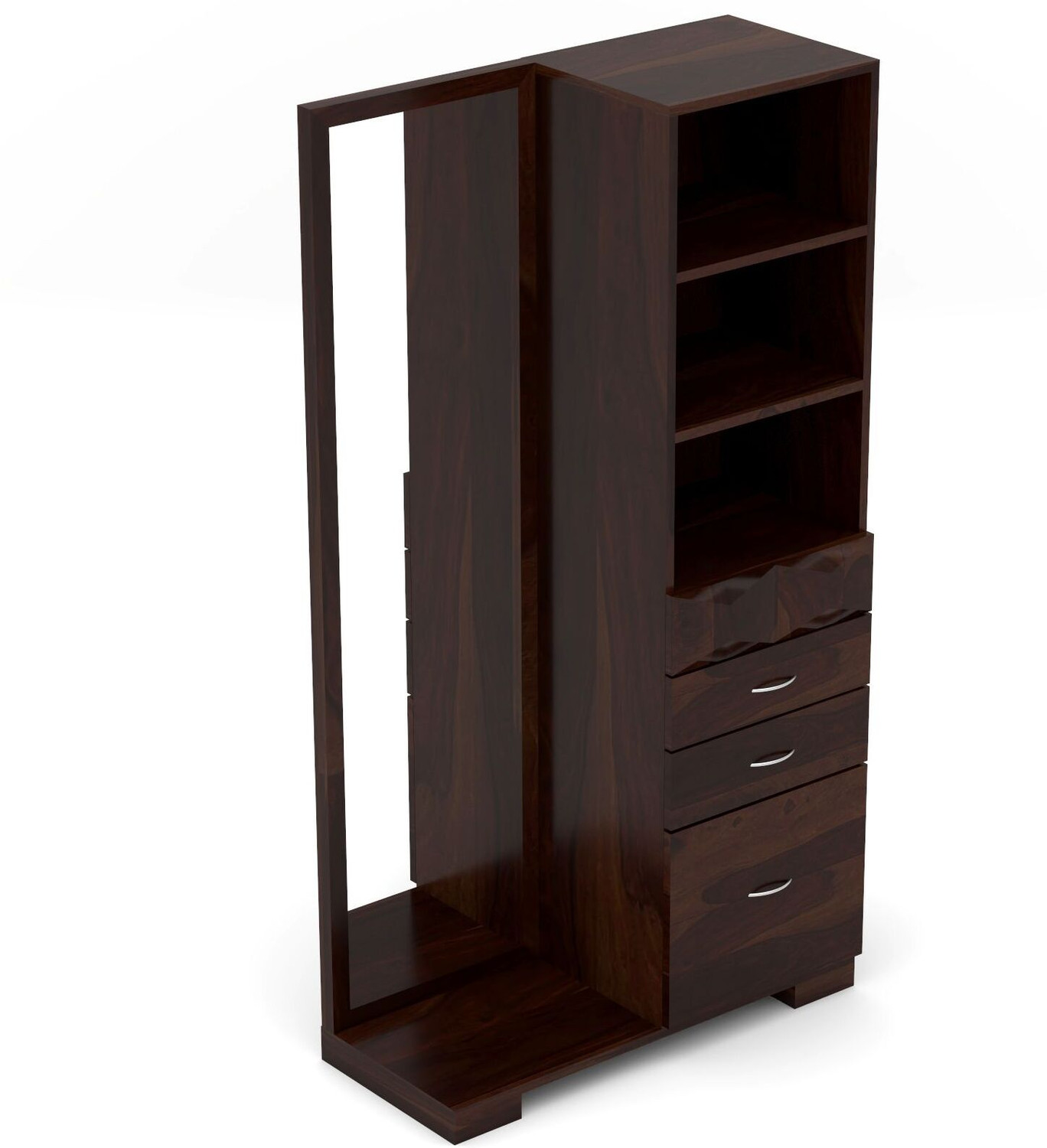 Image of Kunjal Furniture Sheesham Wood Dressing Table With Open Shelves | Drawers & Full Length Mirror | Solid Wood Dressing Table (Finish Color - , Walnut Finish 2, DIY(Do-It-Yourself))
