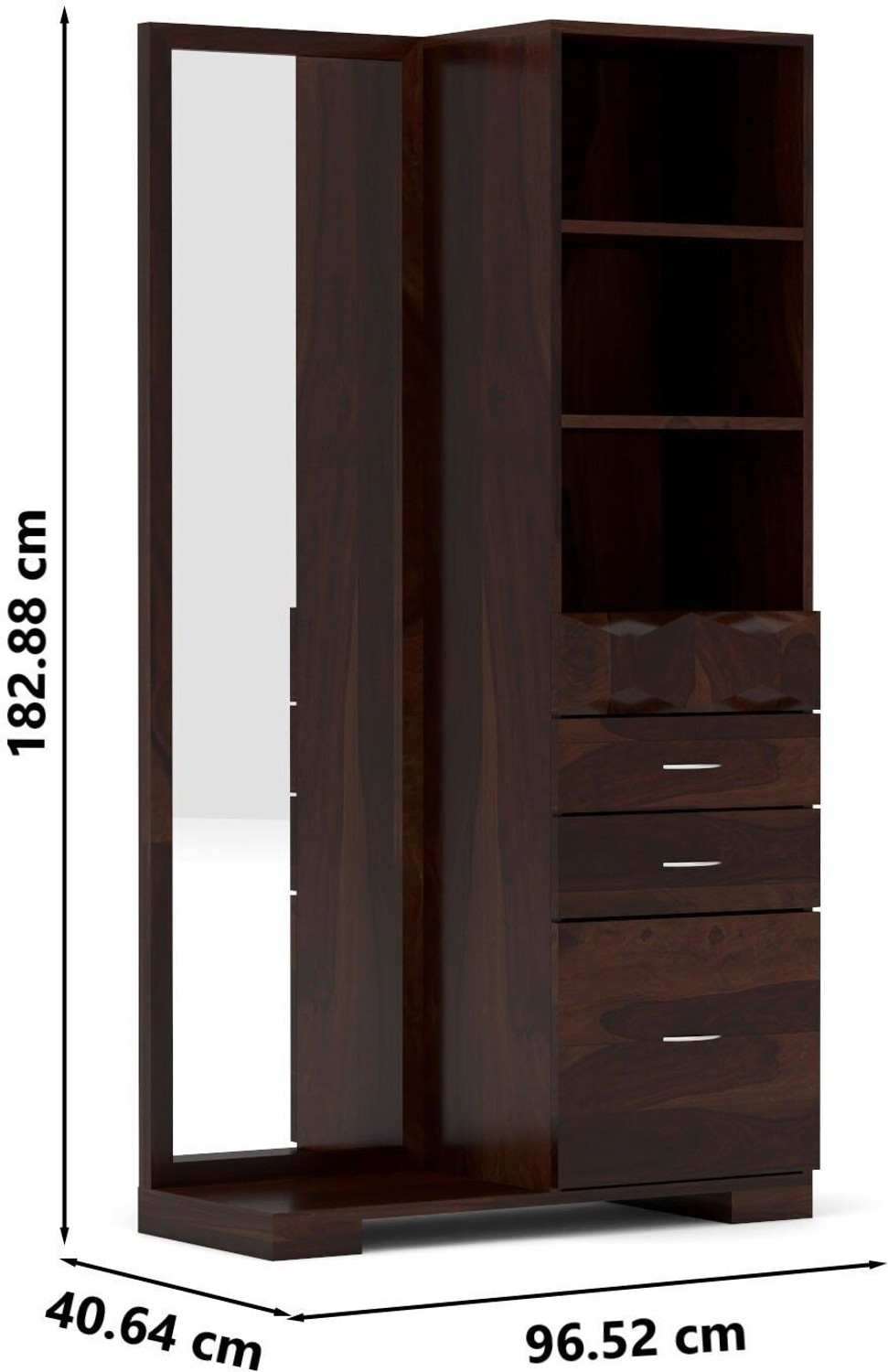 Image of Kunjal Furniture Sheesham Wood Dressing Table With Open Shelves | Drawers & Full Length Mirror | Solid Wood Dressing Table (Finish Color - , Walnut Finish 2, DIY(Do-It-Yourself))