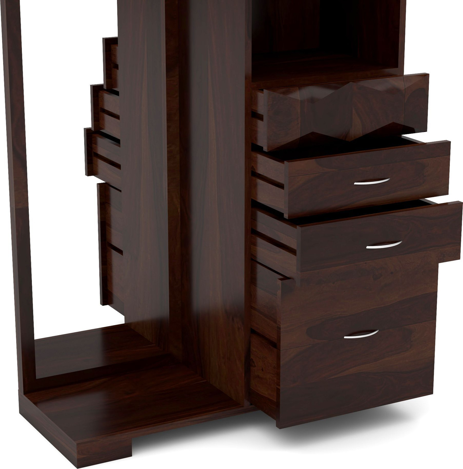 Image of Kunjal Furniture Sheesham Wood Dressing Table With Open Shelves | Drawers & Full Length Mirror | Solid Wood Dressing Table (Finish Color - , Walnut Finish 2, DIY(Do-It-Yourself))