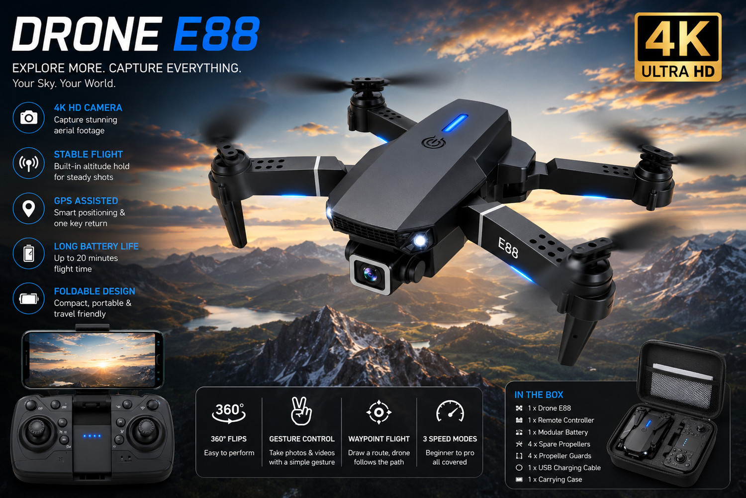 Image of ShivhershivEnterprise Drone With Camera Foldable One Key Take Off /Landing Drone Drone