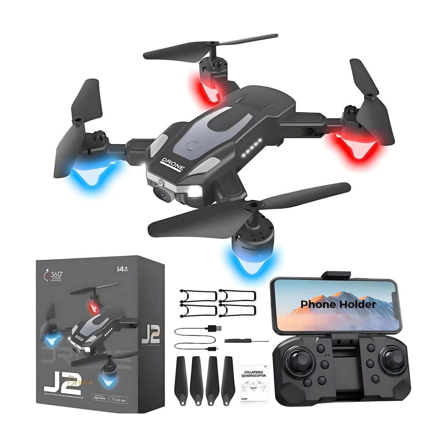 Image of PTCMart Drone J1 Avoidance Obstacles 1080P HQ Camera with Selfie 360 Flip Mode Foldable Drone