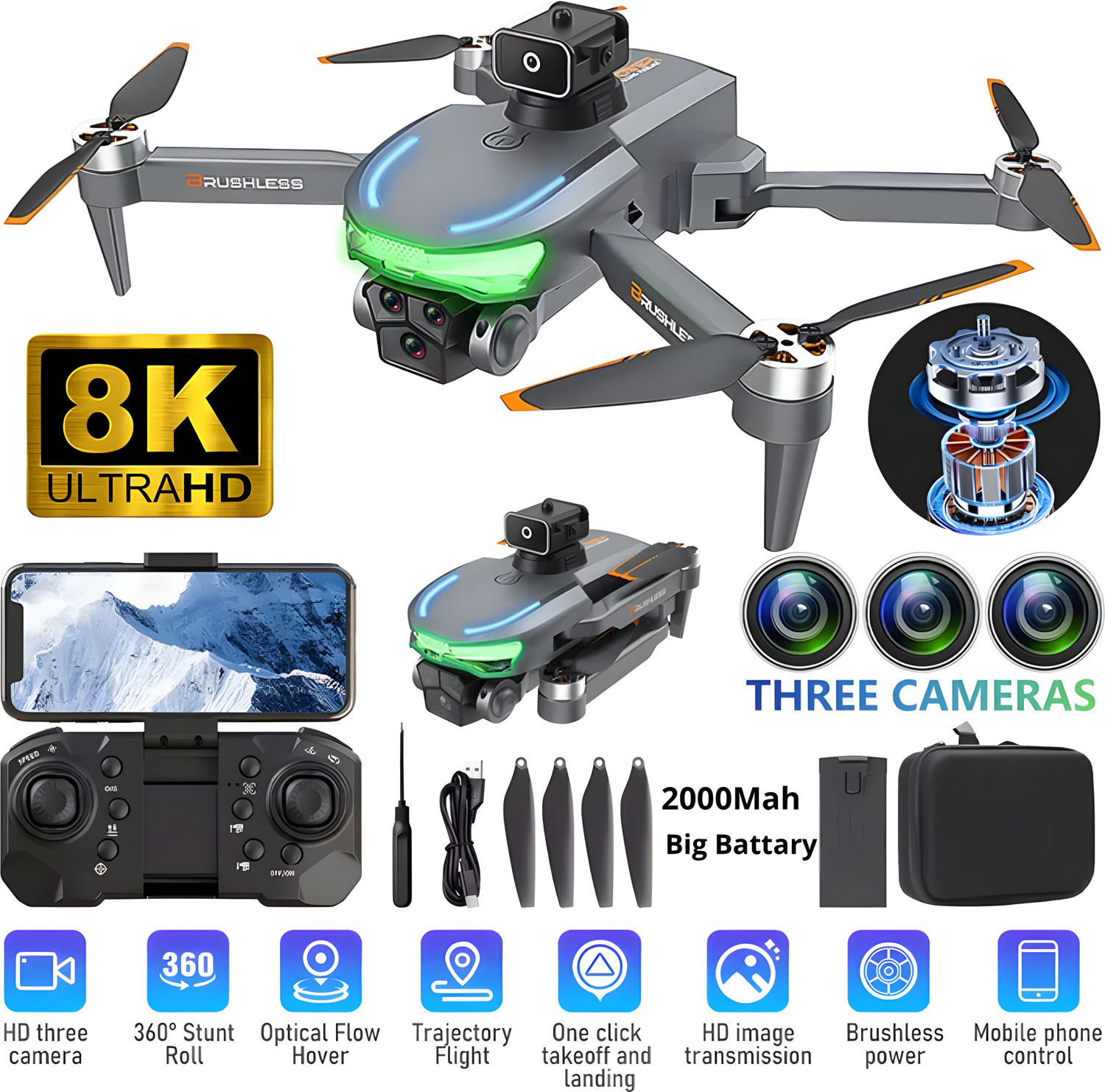 ERHIndia A17 drone Ultra HD 4K with Dual Cameras, Live FPV, Altitude Hold One Key Takeoff à¤¡à¥à¤°à¥à¤¨ - Image 1