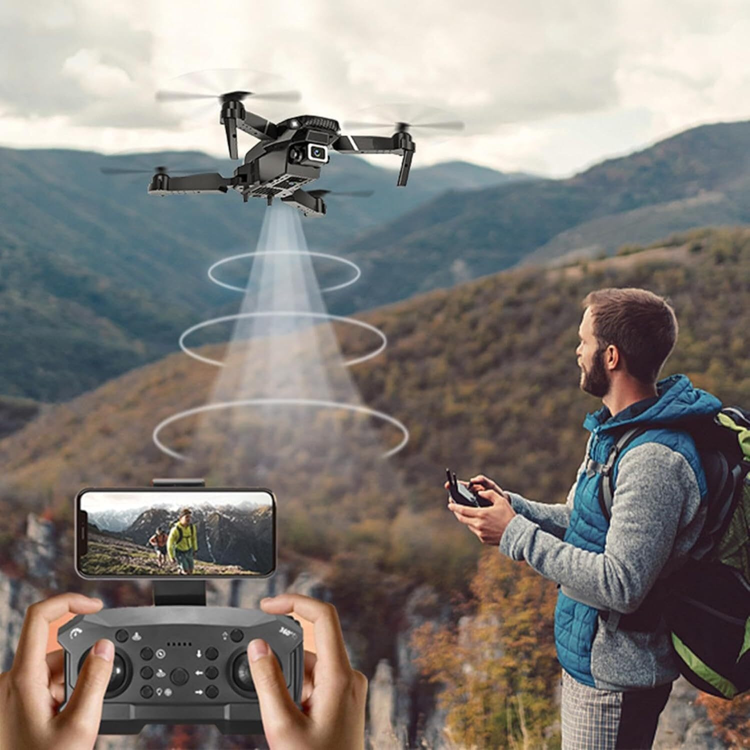 Image of VK MART E88 Pro Dual Camera 4K Foldable WiFi Drone Position Locking Drone