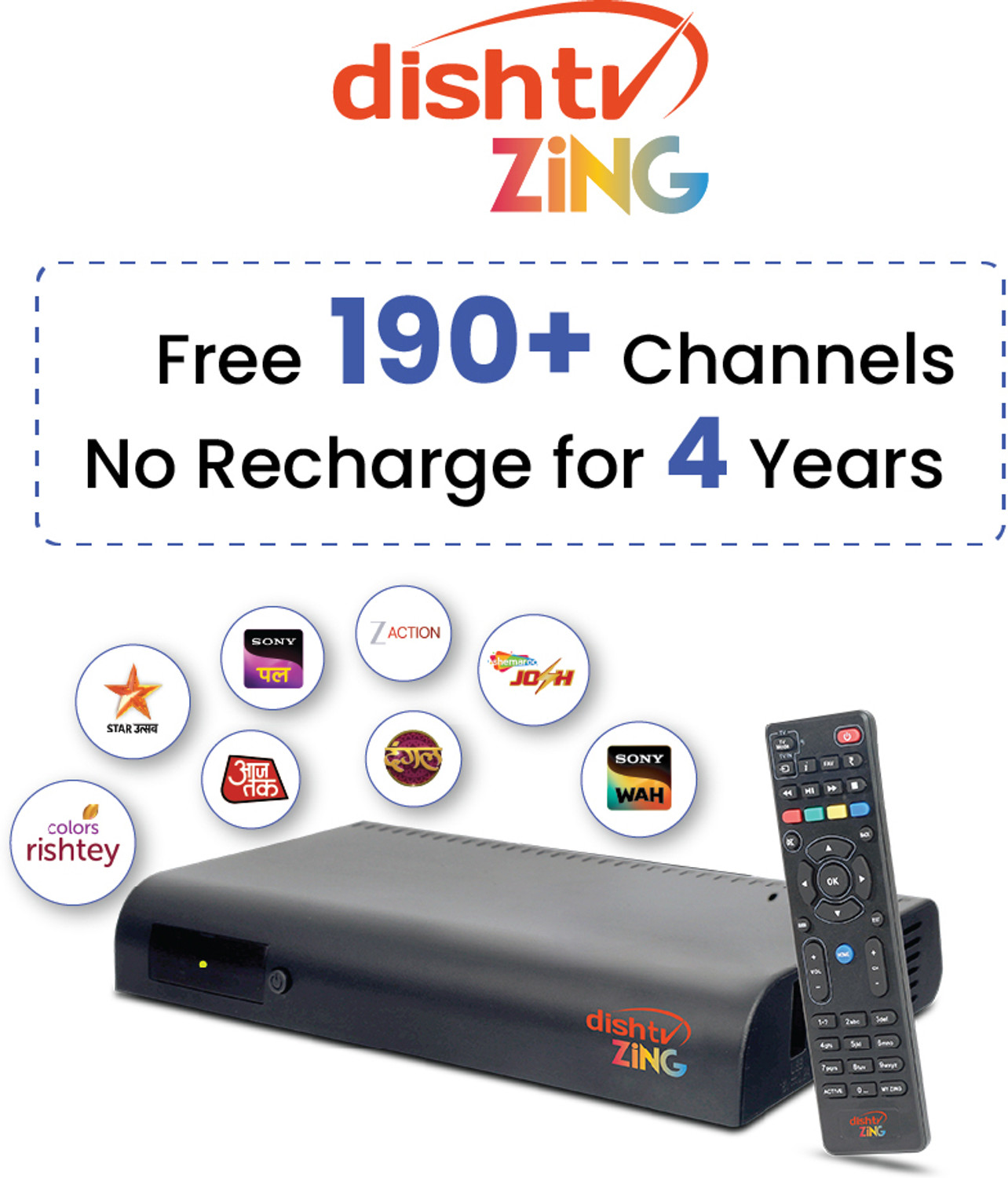 Dish TV Zing HD Set Top Box | Super FTA Free to Air | 190+