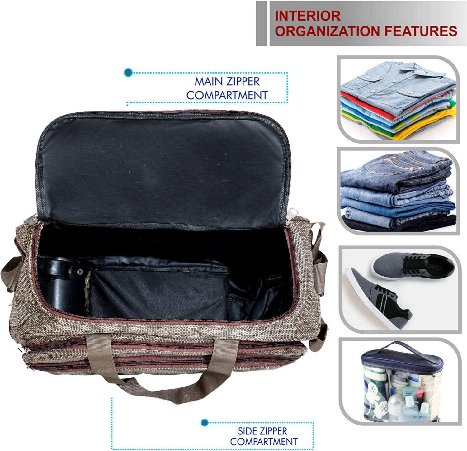 Image of Axen 60 L Strolley Duffel Bag - Combo Set of 3 Unisex Soft Body Luggage Bag, Medium (54 Cm) Travel Duffel Bag - Blue, Brown, Red - Large Capacity