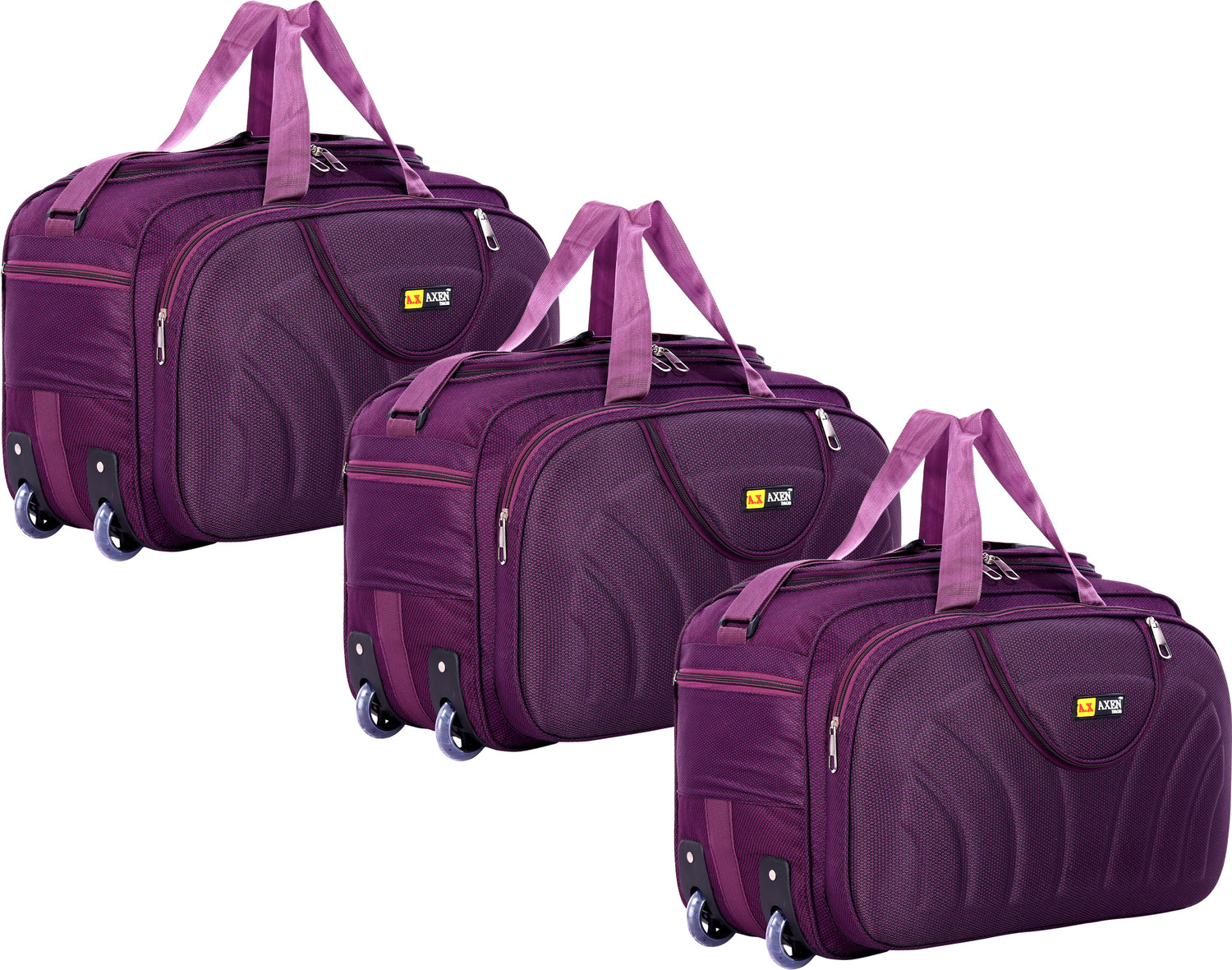 Image of Axen 60 L Strolley Duffel Bag - Combo Set of 3 Unisex Soft Body Luggage Bag, Medium (54 Cm) Travel Duffel Bag - Blue, Brown, Red - Large Capacity