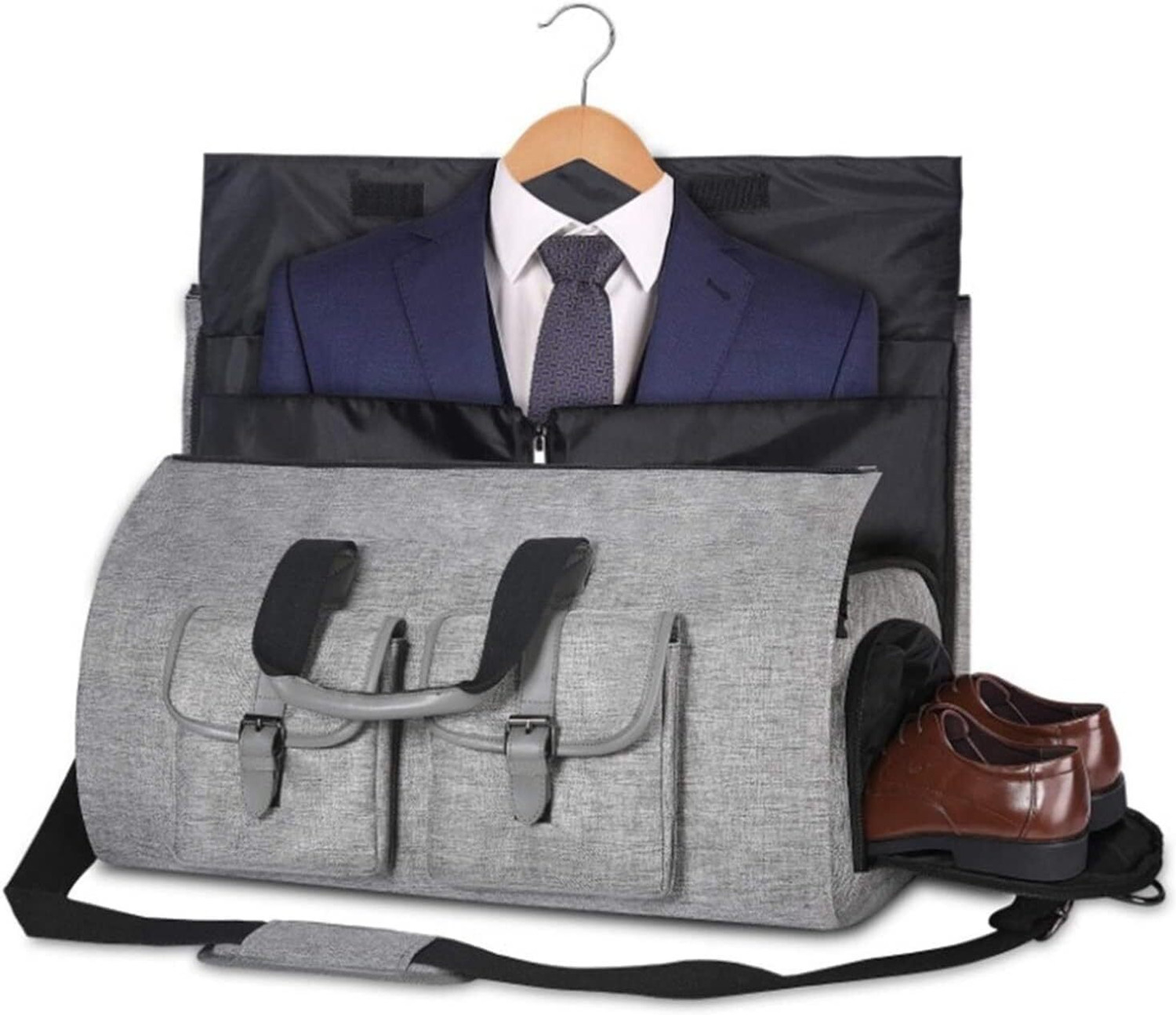 Image of CARLTON LONDON 65 L Hand Duffel Bag - FoldAll-Hanging Suit Convertible Large Duffle Bag - Grey - Large Capacity