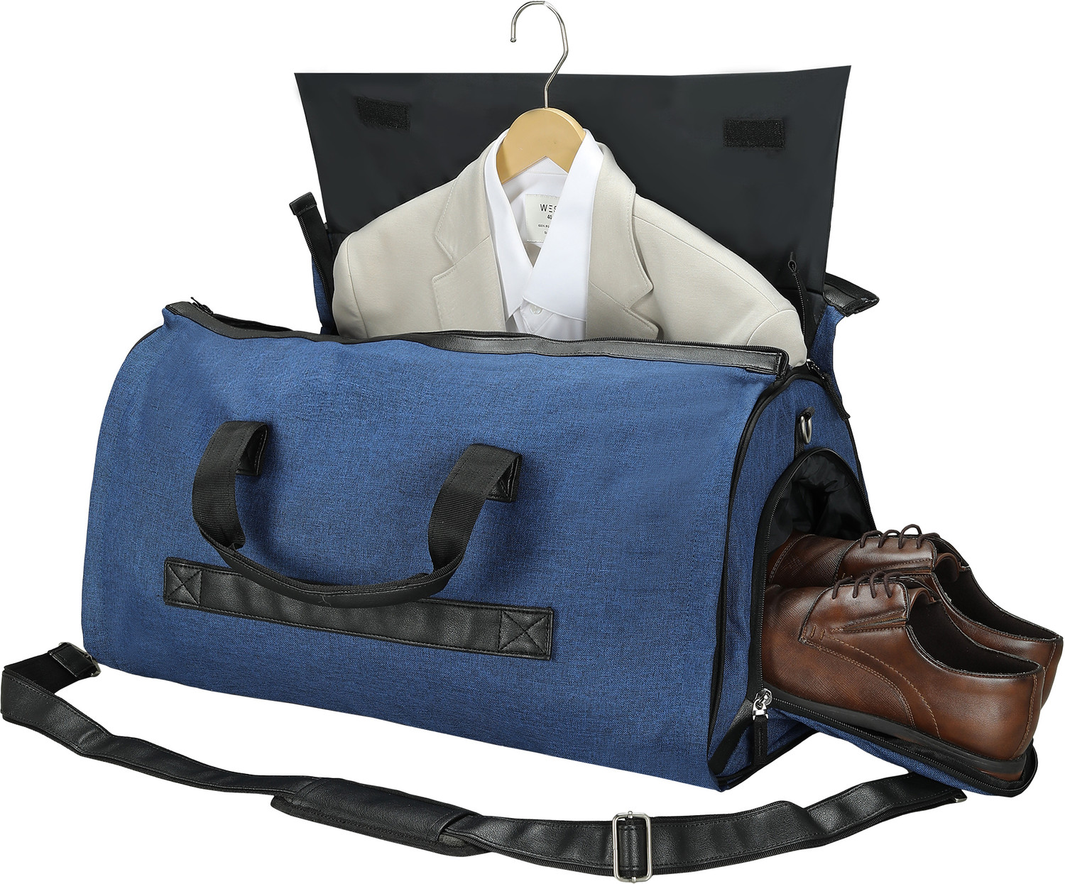 Image of CARLTON LONDON 65 L Hand Duffel Bag - FoldAll-Hanging Suit Convertible Large Duffle Bag - Blue - Large Capacity