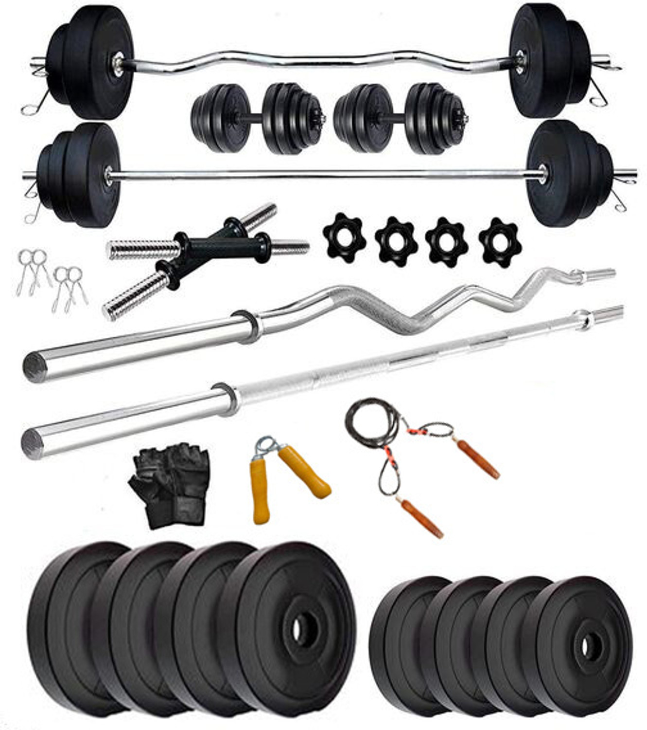 Image of rj fitness 31 kg 30kg-5kgx4 /2.5kgx4 plates,3ft straight rod+dumbbell rods & accessories Home Gym Combo