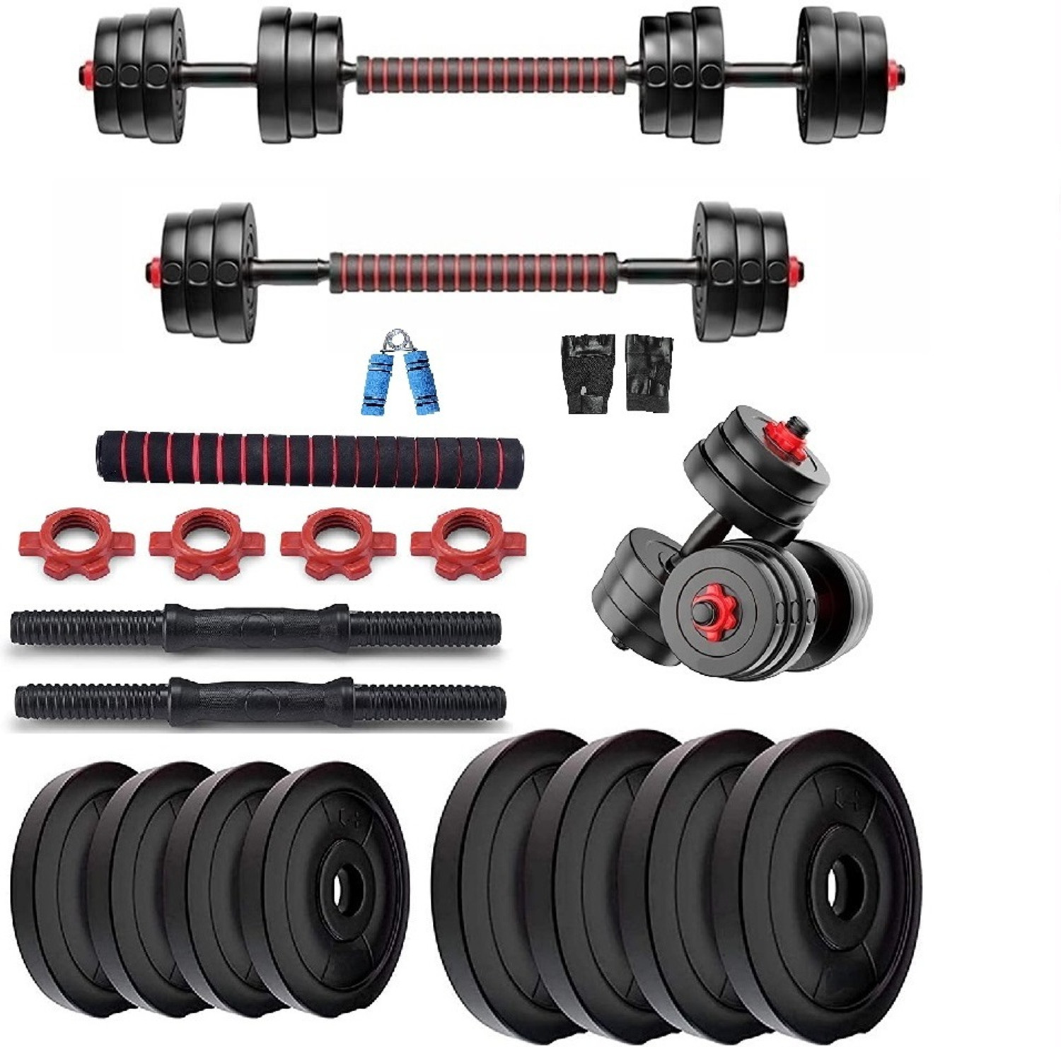 Image of ANSH FIT 0.4 kg Fitness Kit 20Kg PVC Plates (3Kgx4 /2Kgx4) with 3Ft Straight Rod & Carry Bag Home Gym Combo