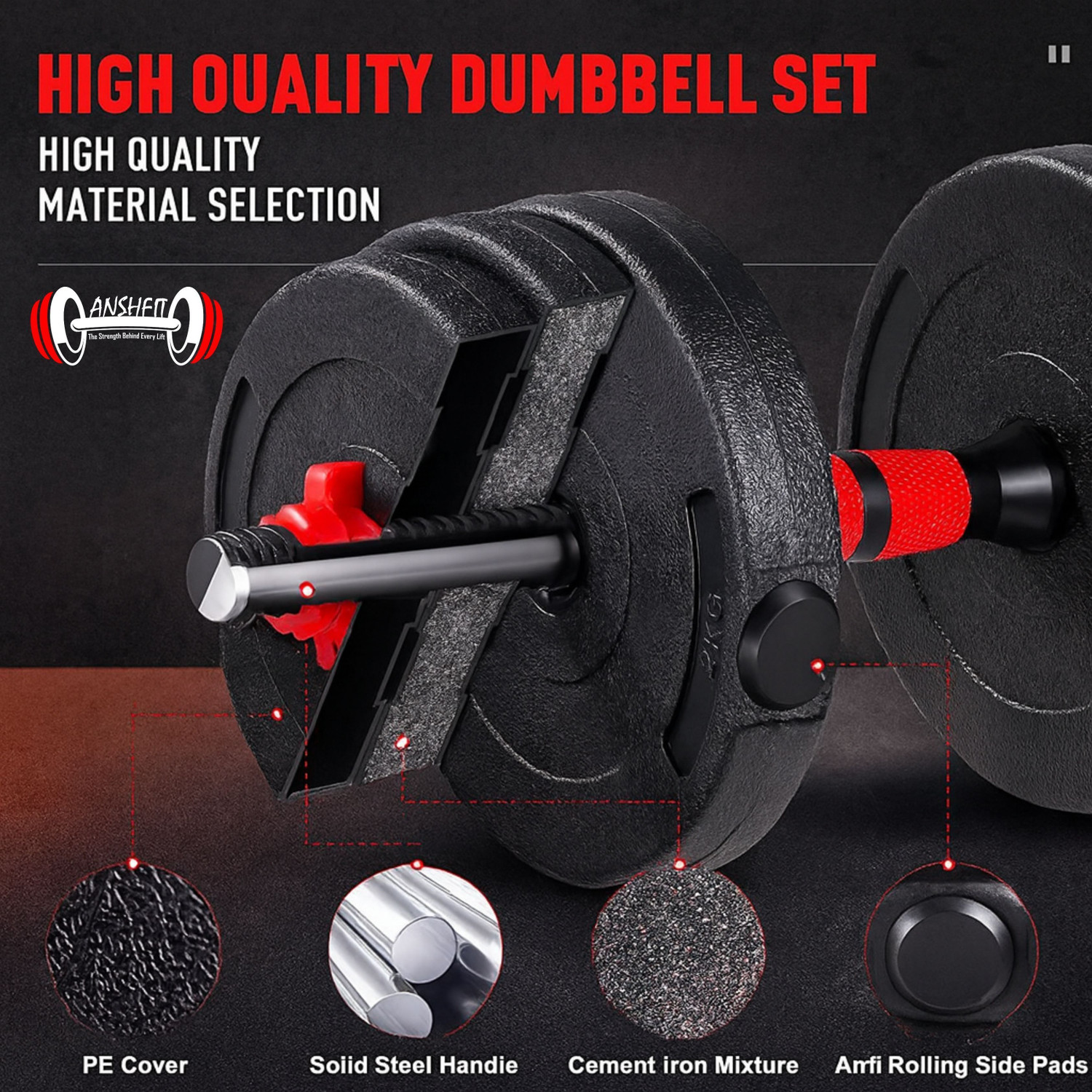 Image of ANSH FIT 2.275 kg 50KG PVC Complete Gym Kit with Dumbbell Rods, Straight Bar & Accessories Home Gym Combo