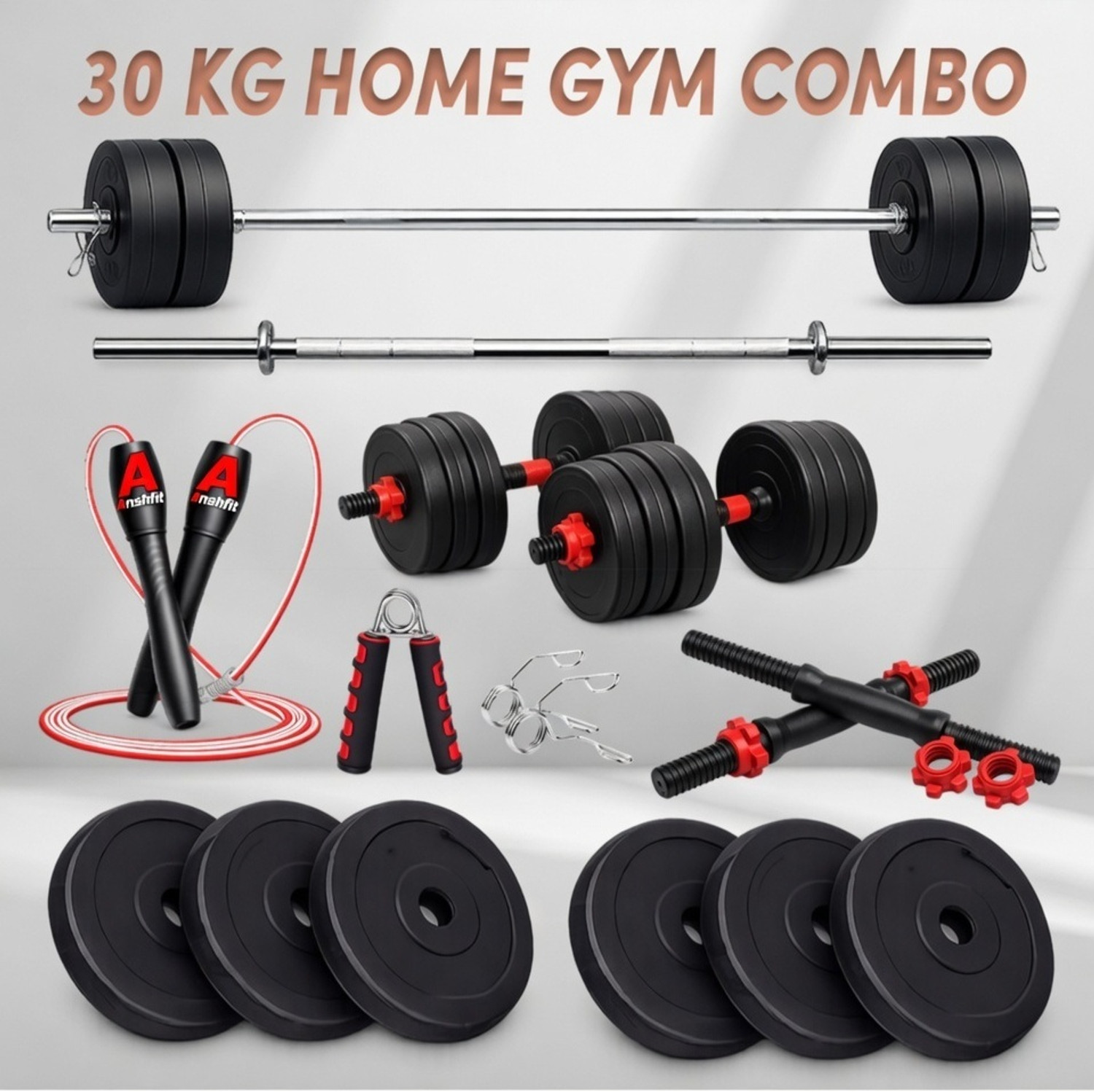 Image of ANSH FIT 30KG-5*4 /2.5*4 PVC Plates. 3ft Straight rod and Dumbbell rod, accessories Adjustable Dumbbell (30 kg)