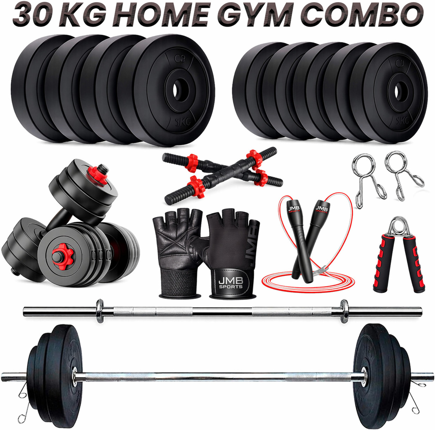 Image of TUCKER FITNESS 25 kg 20KG Strength Training Dumbbell Plate Kit with 3FT Straight Rod & Accessories Home Gym Combo