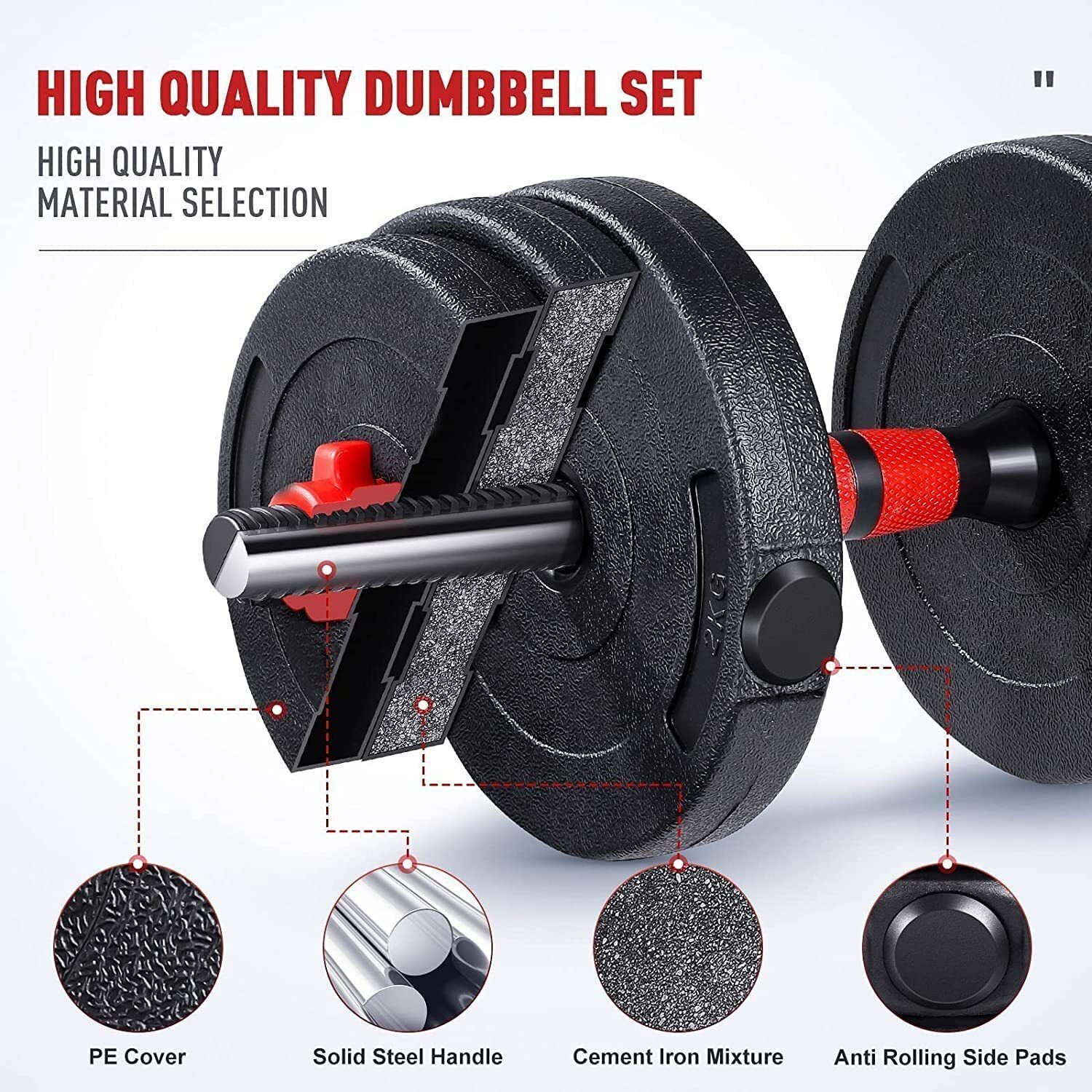 Image of JASMINE FITNESS 20KG Dumbbell Plate Set with 3FT Straight Rod & Accessories Fitness Accessory Kit Kit