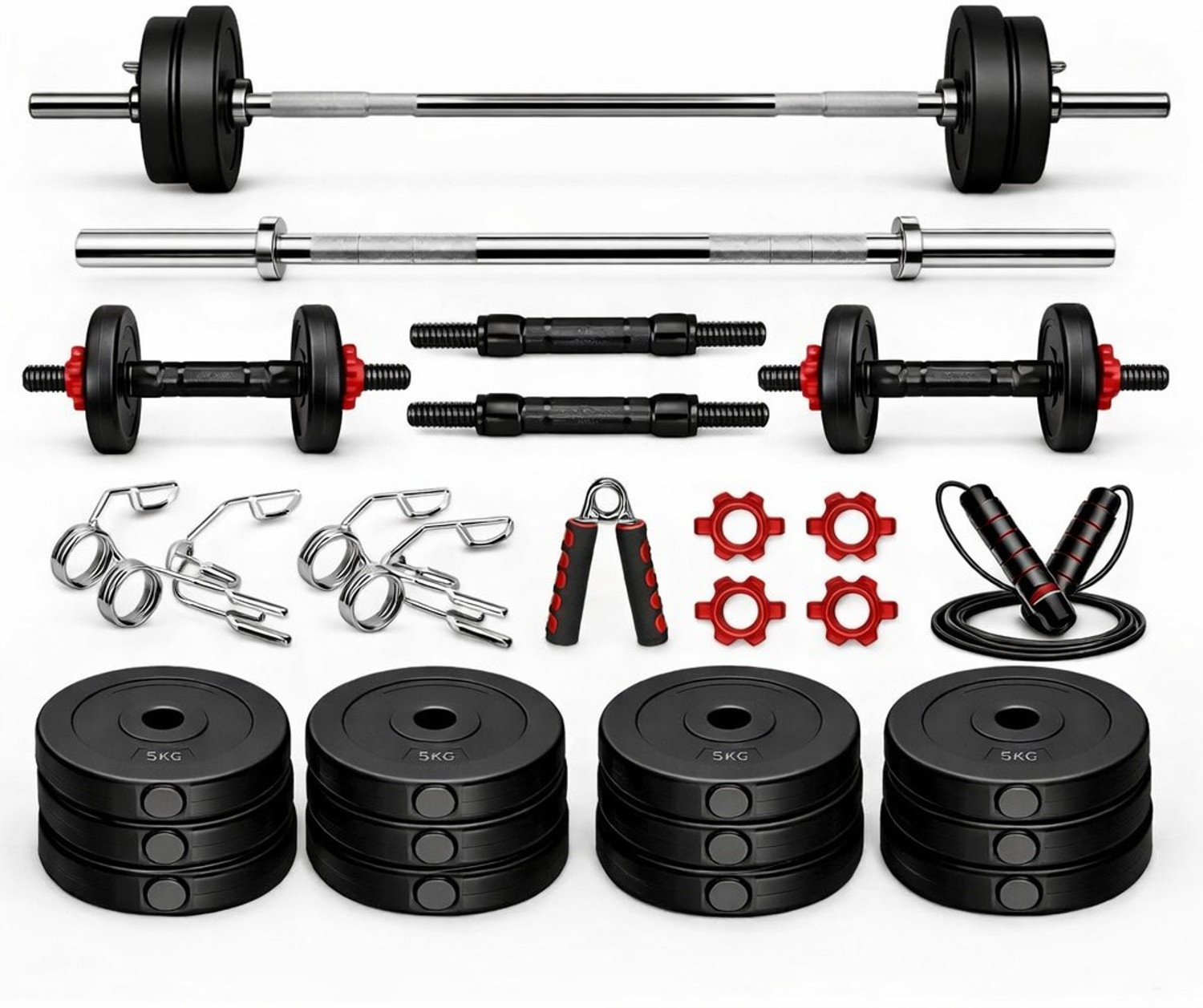 Image of JASMINE FITNESS 25 kg 20Kg PVC Strength Training Weight Set with 3Ft Straight Rod, Dumbbell Rods Home Gym Combo