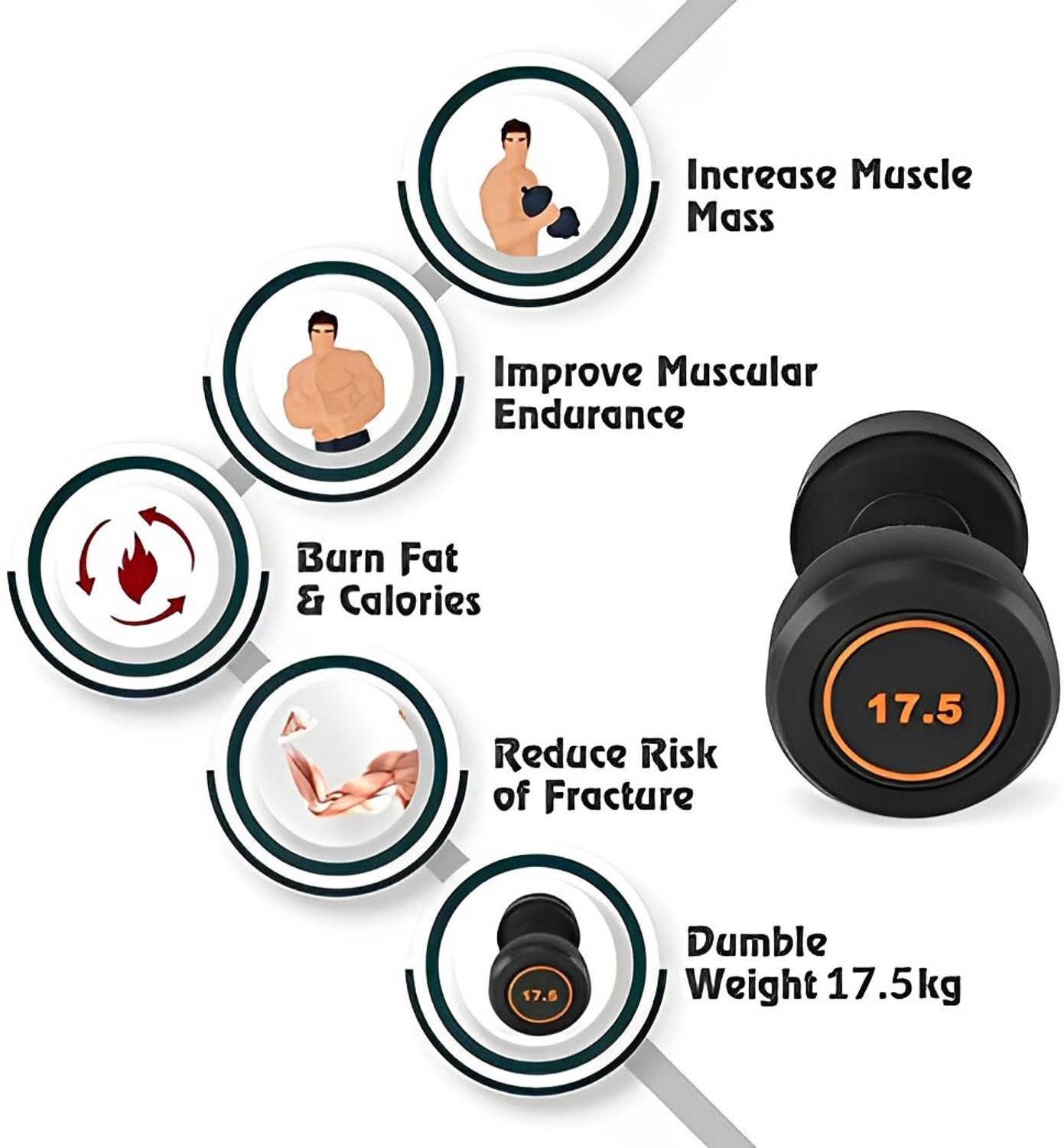 Image of Draven Iron Casting Rubber Coated Gym & home Round Dumbbell Highly Durable 17.5*2=35KG Fixed Weight Dumbbell (17.5 kg)