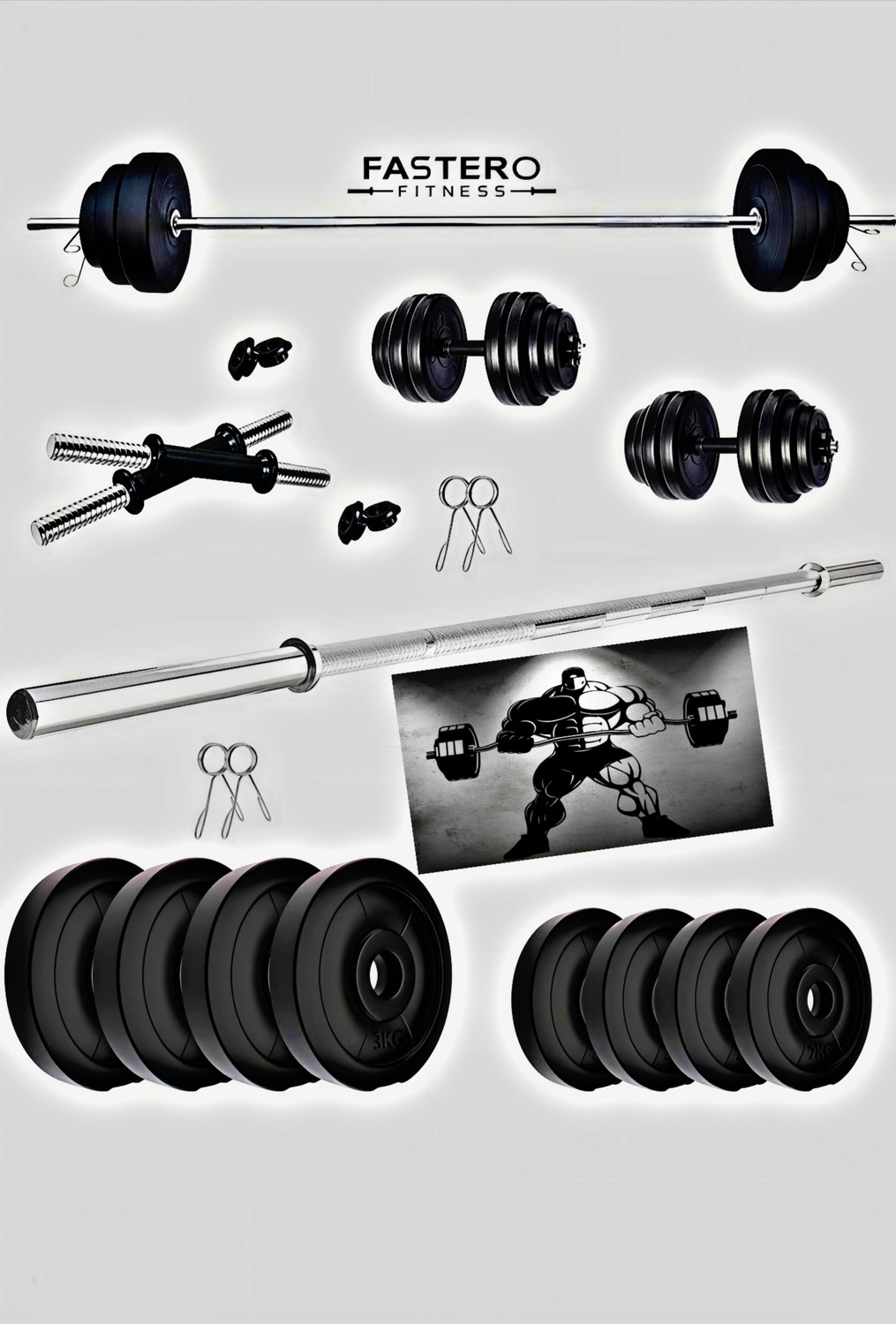 Image of JMB 40kg-3ft curl rod+3ft straight rod+pvc plates+dumbbell rod 14inch+accessories Dumbbell Kit Kit
