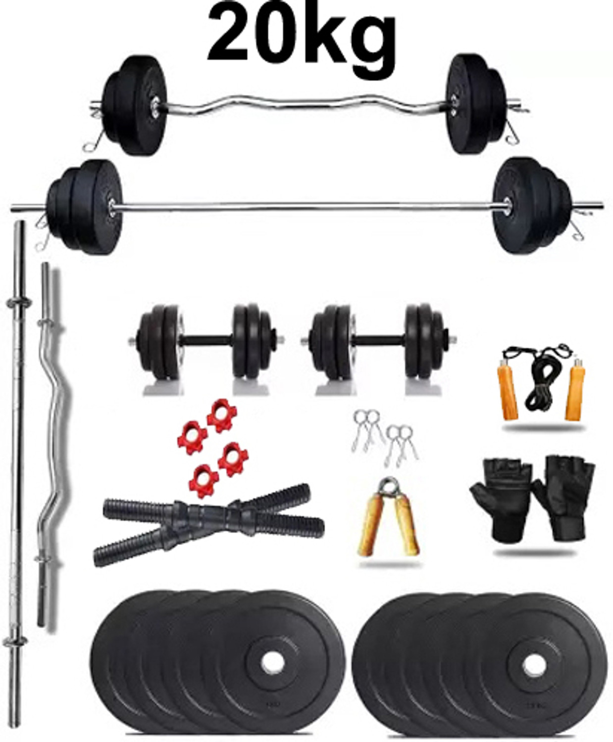 Image of BELLATRIX X 0.4 kg 20KG PVC Weight Set with Dumbbell Rods, 3ft Straight Rod & Acc Gym Home Gym Combo