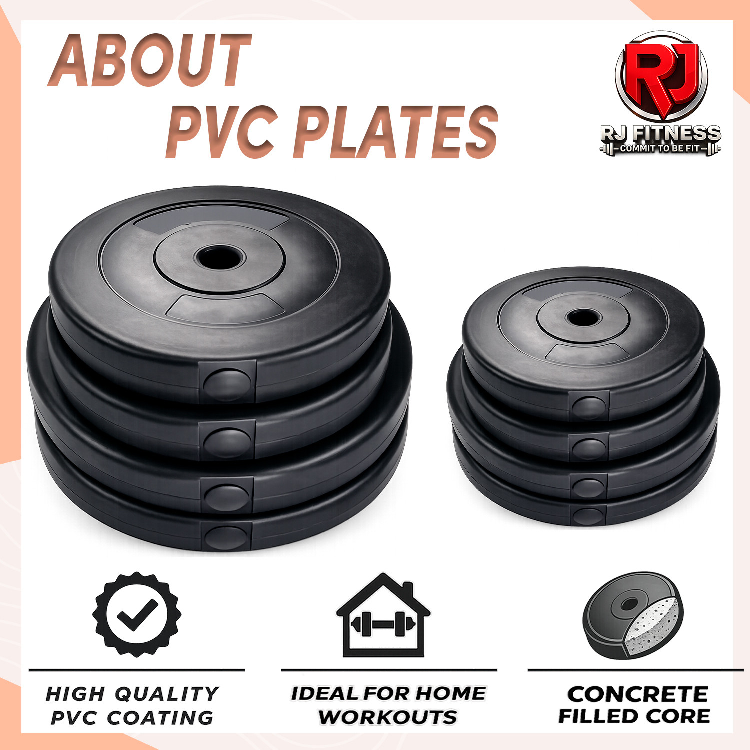 Image of rj fitness 31 kg 30kg-5kgx4 /2.5kgx4 plates,3ft straight rod+dumbbell rods & accessories Home Gym Combo