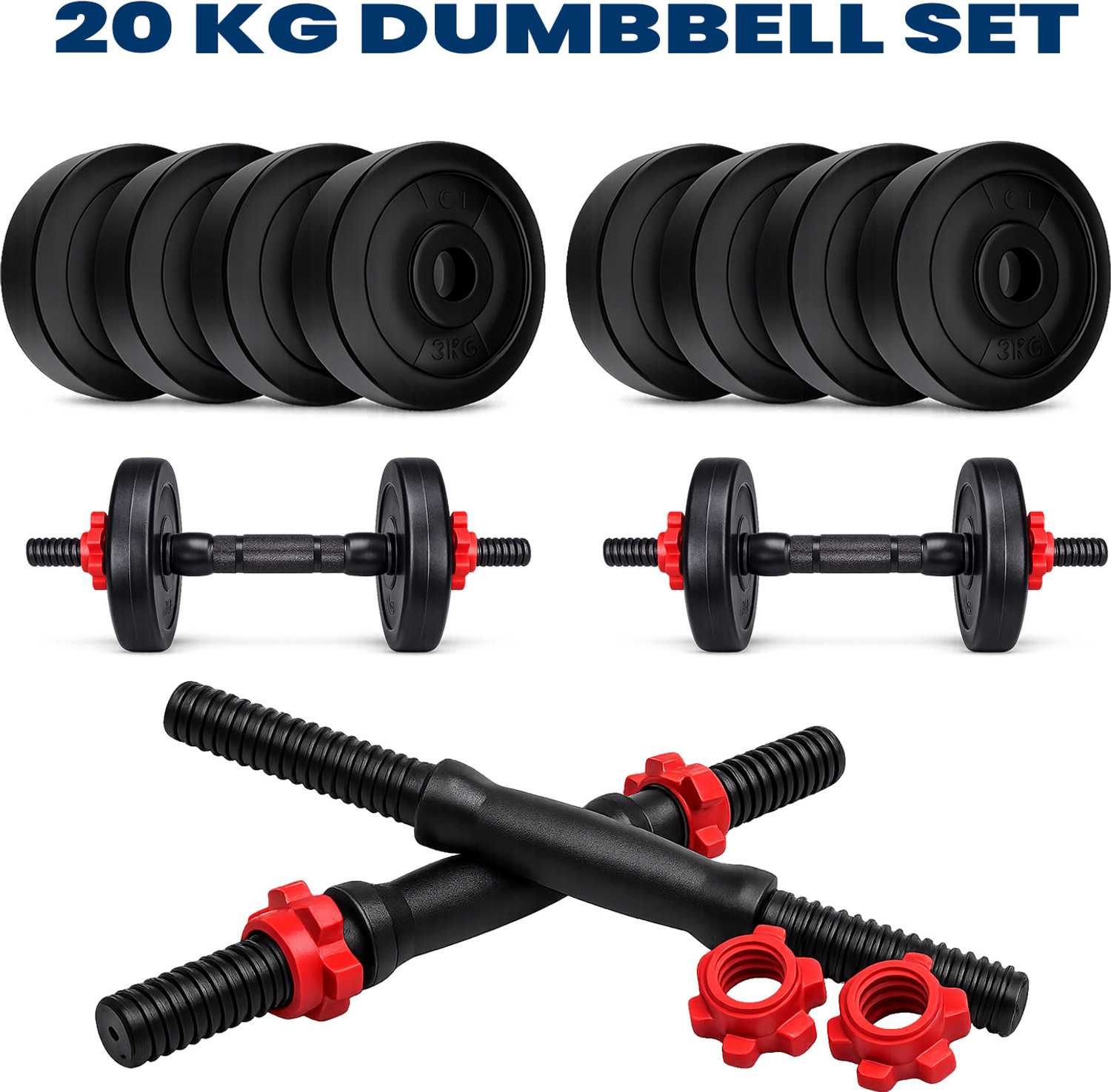 Image of ANSH FIT 30KG-5*4 /2.5*4 PVC Plates. 3ft Straight rod and Dumbbell rod, accessories Adjustable Dumbbell (30 kg)