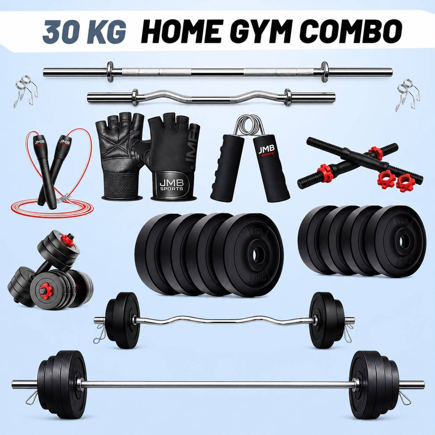Image of FASTERO FITNESS 30KG Home Gym Dumbbell Plate Set with 3FT Straigh. Fitness Accessory Kit Kit