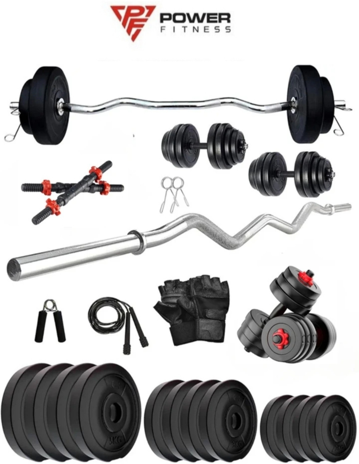 Image of POWER FITNESS 20Kg PVC Dumbbell KIT with dumble rods GYM & FITNESS KIT Fitness Accessory Kit Kit
