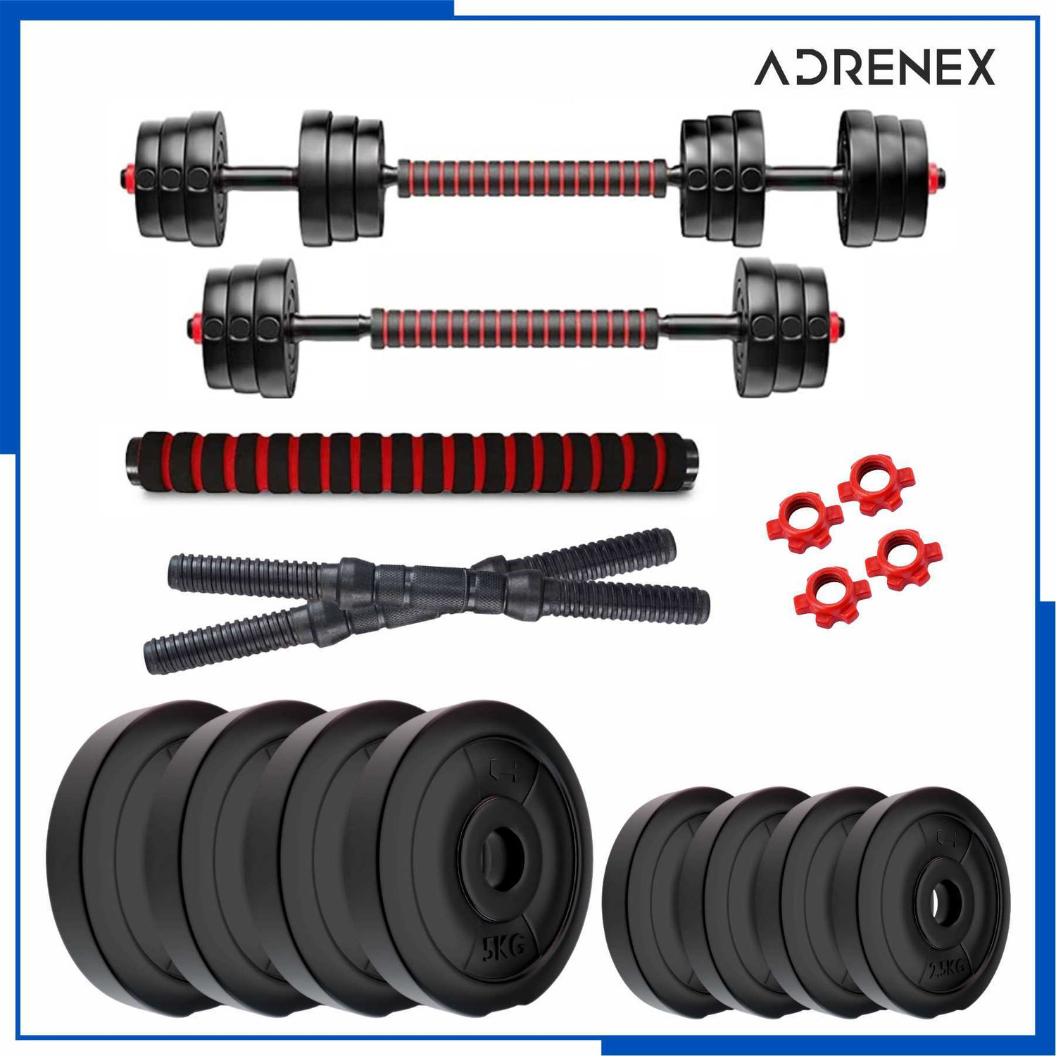 Adrenex 3 IN 1 Convertible Dumbbells Kit 30 Kg For Home Gym Adjustable Dumbbell