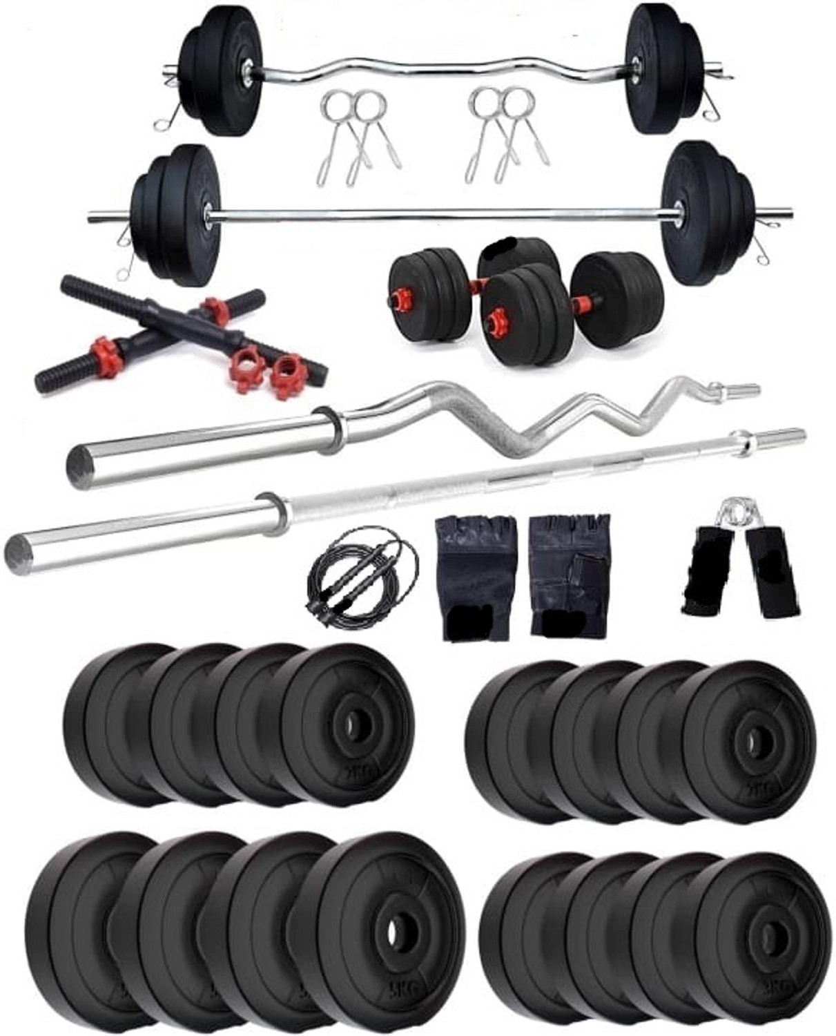 Image of BELLATRIX X 0.4 kg 40KG PVC Weight Set with Dumbbell Rods, 3ft Straight Rod & Acc Gym Home Gym Combo