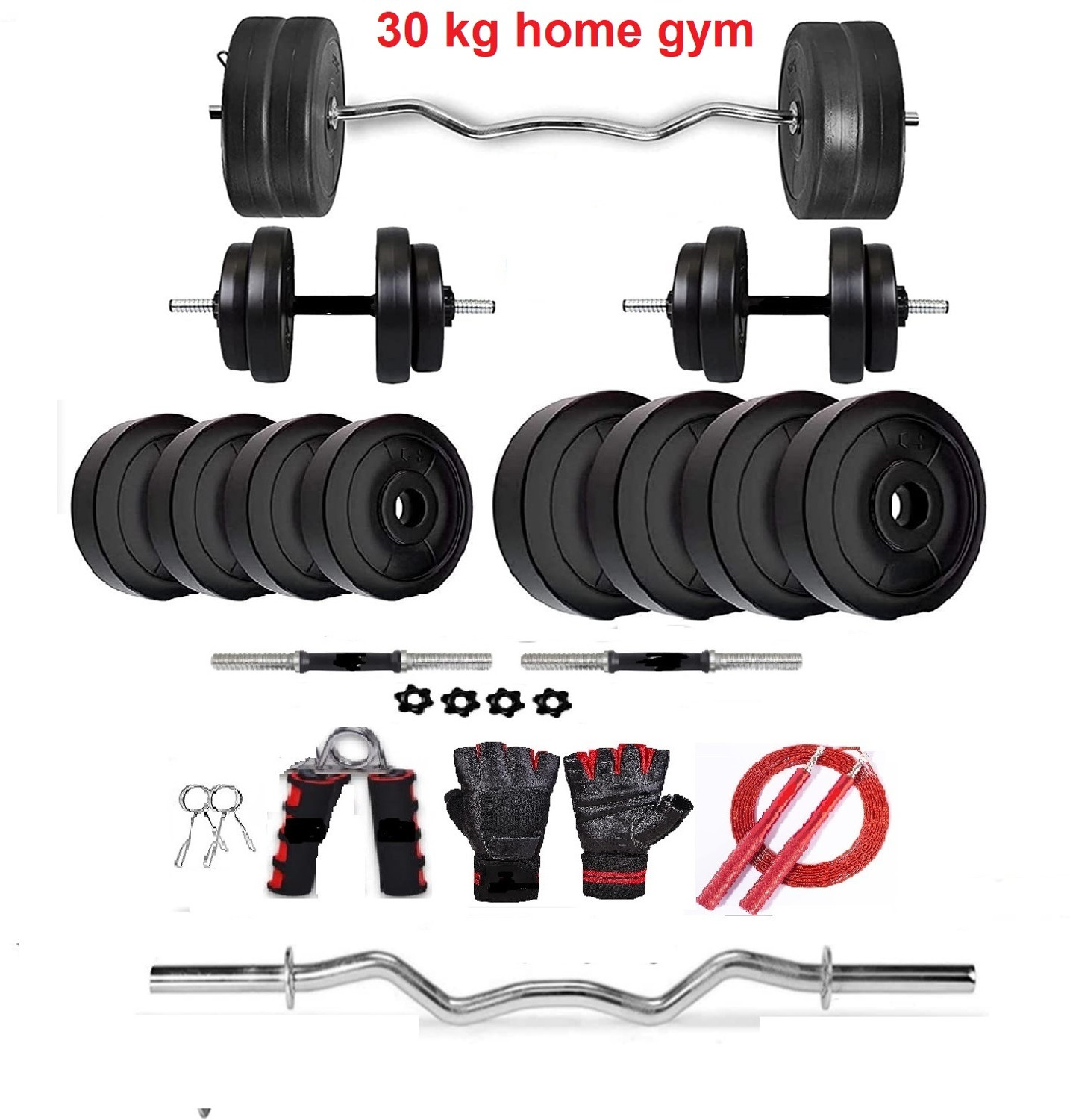 Image of BELLATRIX X 0.4 kg 40KG PVC Weight Set with Dumbbell Rods, 3ft Straight Rod & Acc Gym Home Gym Combo