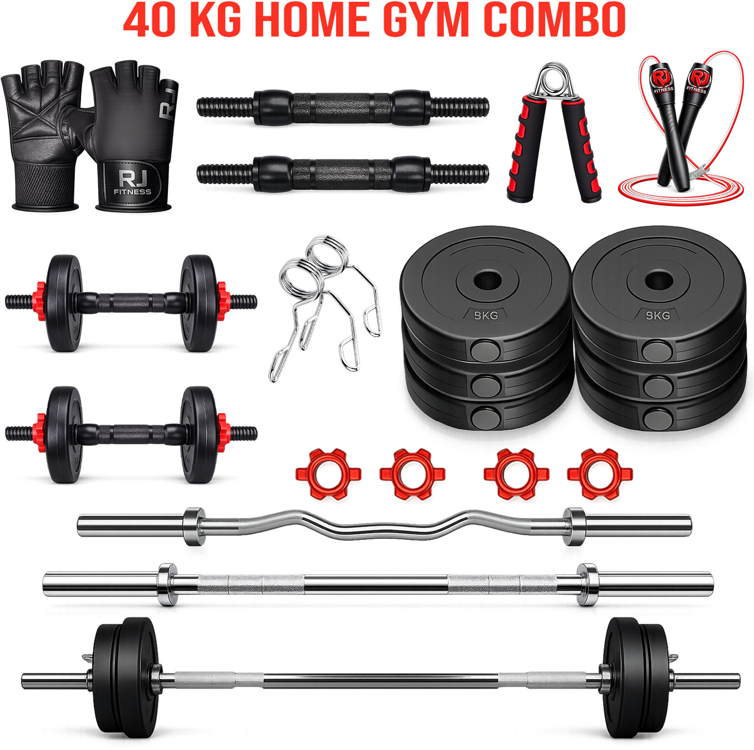 Image of BELLATRIX X 0.4 kg 40KG PVC Weight Set with Dumbbell Rods, 3ft Straight Rod & Acc Gym Home Gym Combo
