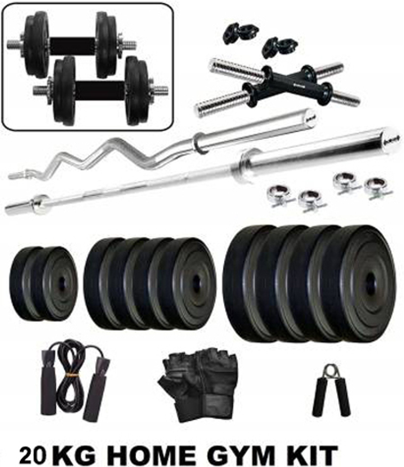 Image of BELLATRIX X 0.4 kg 20KG PVC Weight Set with Dumbbell Rods, 3ft Straight Rod & Acc Gym Home Gym Combo