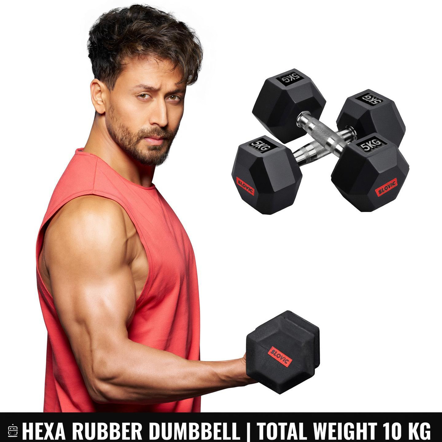 SLOVIC Dumbbells Set for Home Gym | 5 kg | Set of 2 Fixed Weight Dumbbell