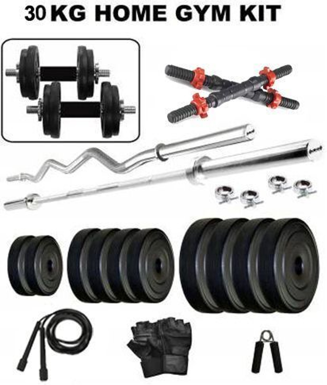 Image of ANSH FIT 0.025 kg 30KG PVC Weight Training Set with Dumbbell Rod Pair & 3ft Straight Bar Home Gym Combo