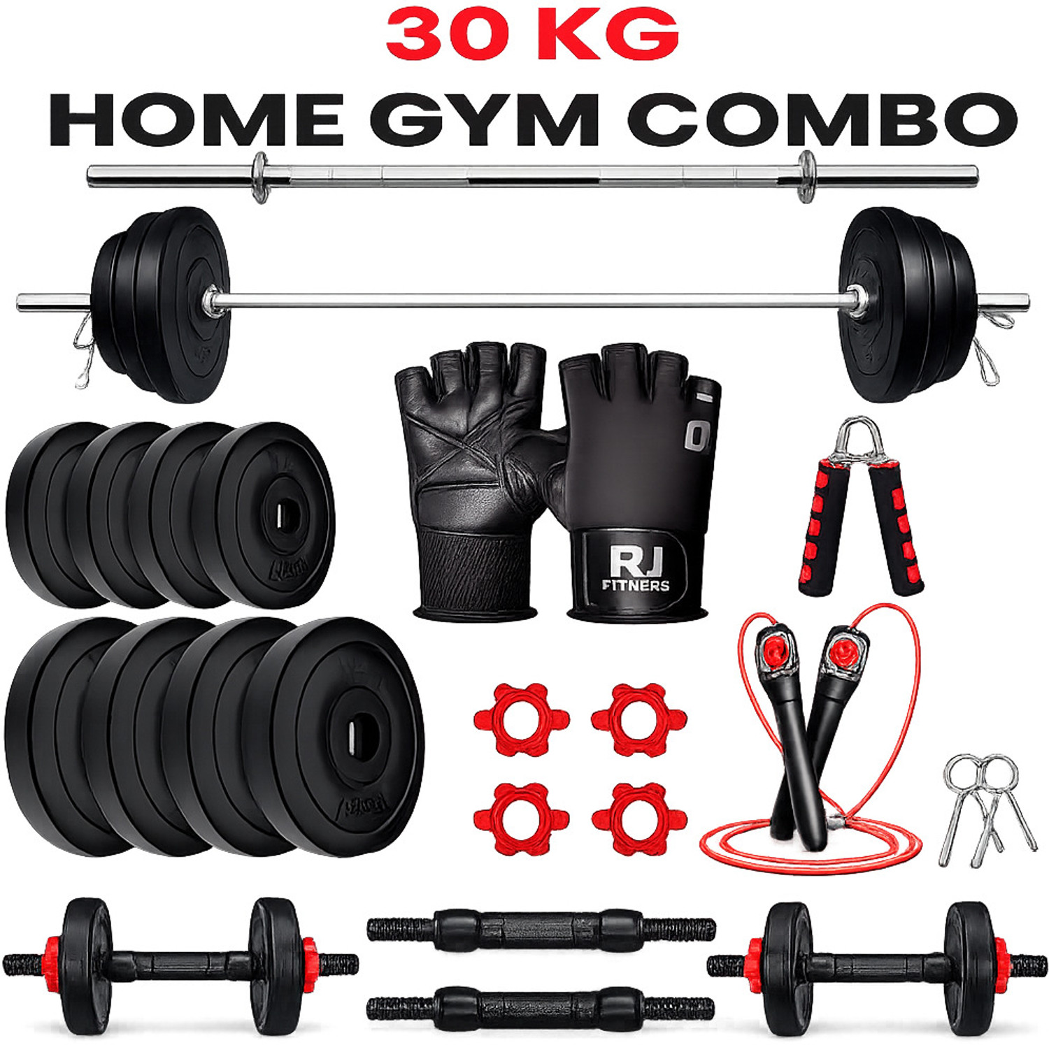Image of TUCKER FITNESS 25 kg 20KG Strength Training Dumbbell Plate Kit with 3FT Straight Rod & Accessories Home Gym Combo