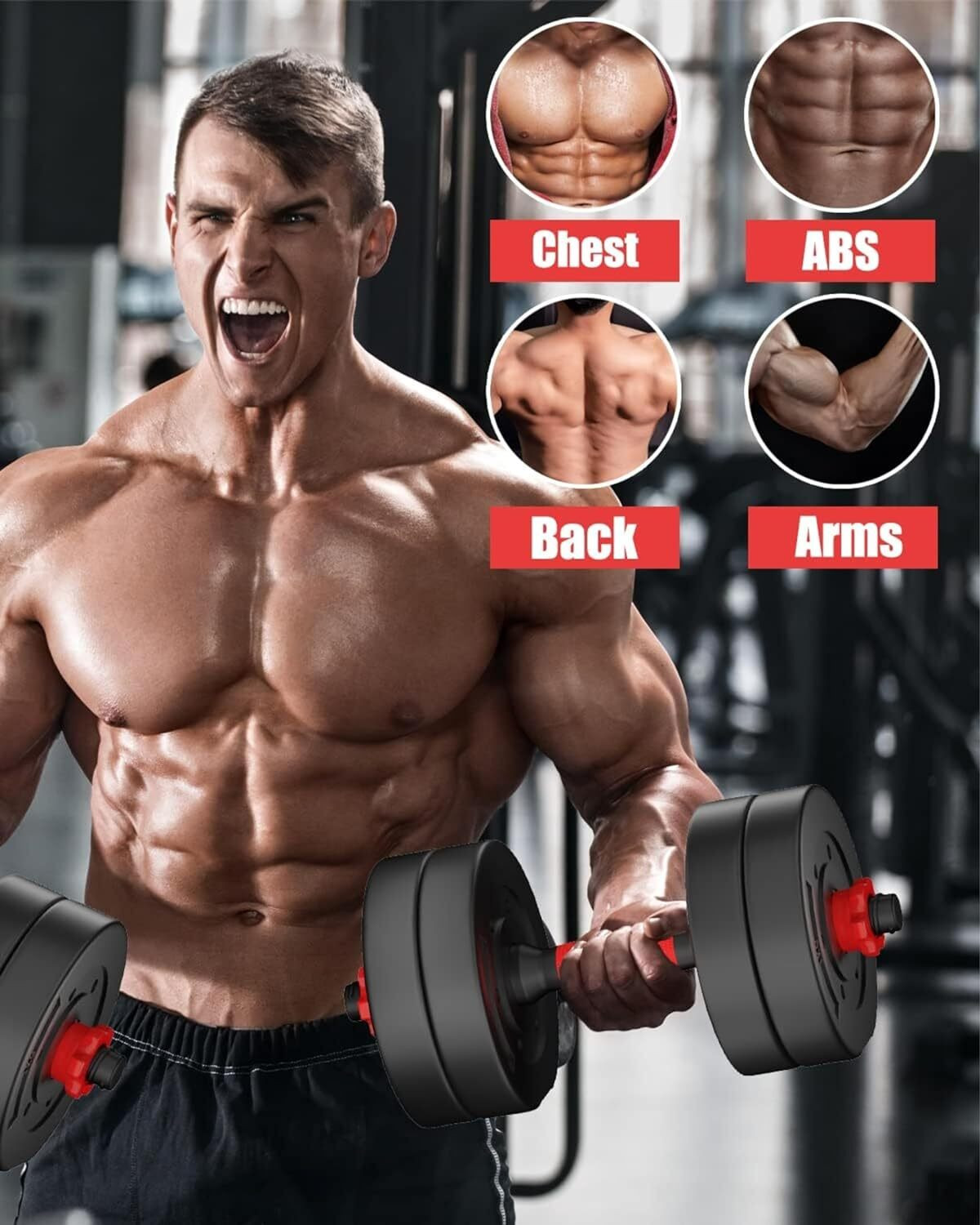 Image of PKN FIT 20KG Dumbbell Combo Kit with 3FT Rod, Skipping Rope & Gloves Fitness Accessory Kit Kit
