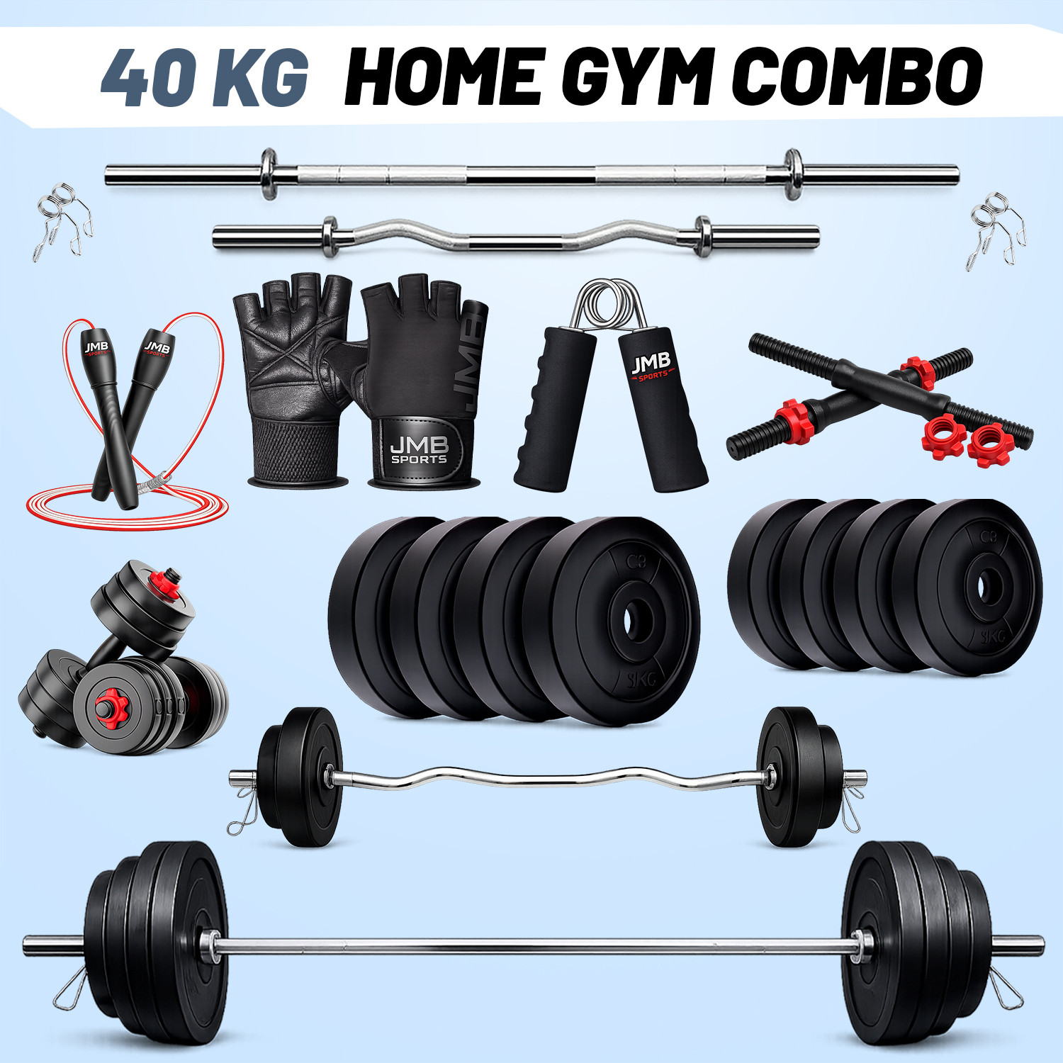 Image of BELLATRIX X 0.4 kg 40KG PVC Weight Set with Dumbbell Rods, 3ft Straight Rod & Acc Gym Home Gym Combo